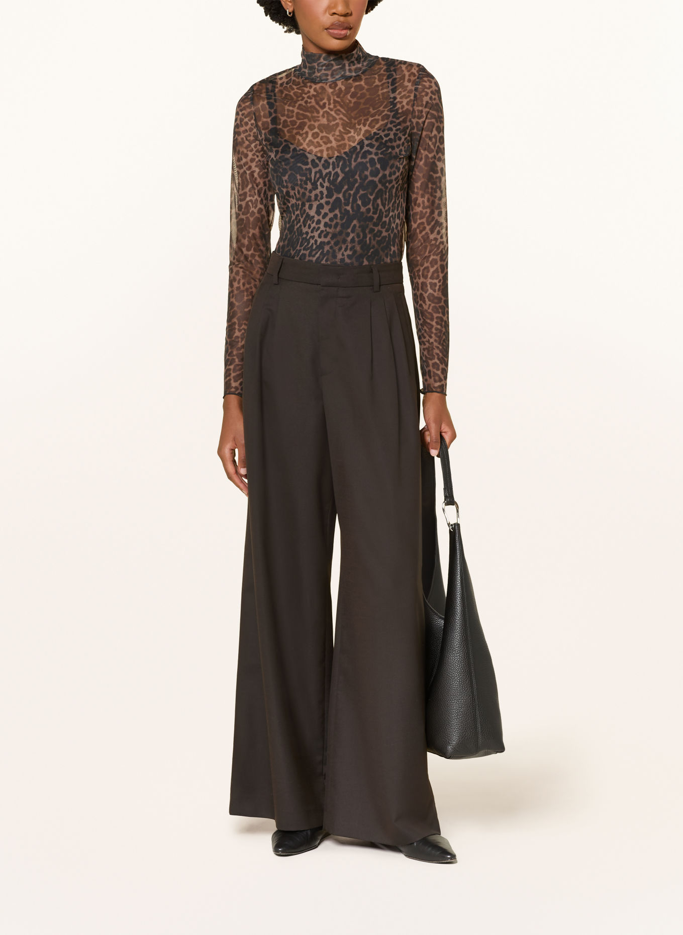 Oui Long-sleeve shirt: BROWN / BLACK