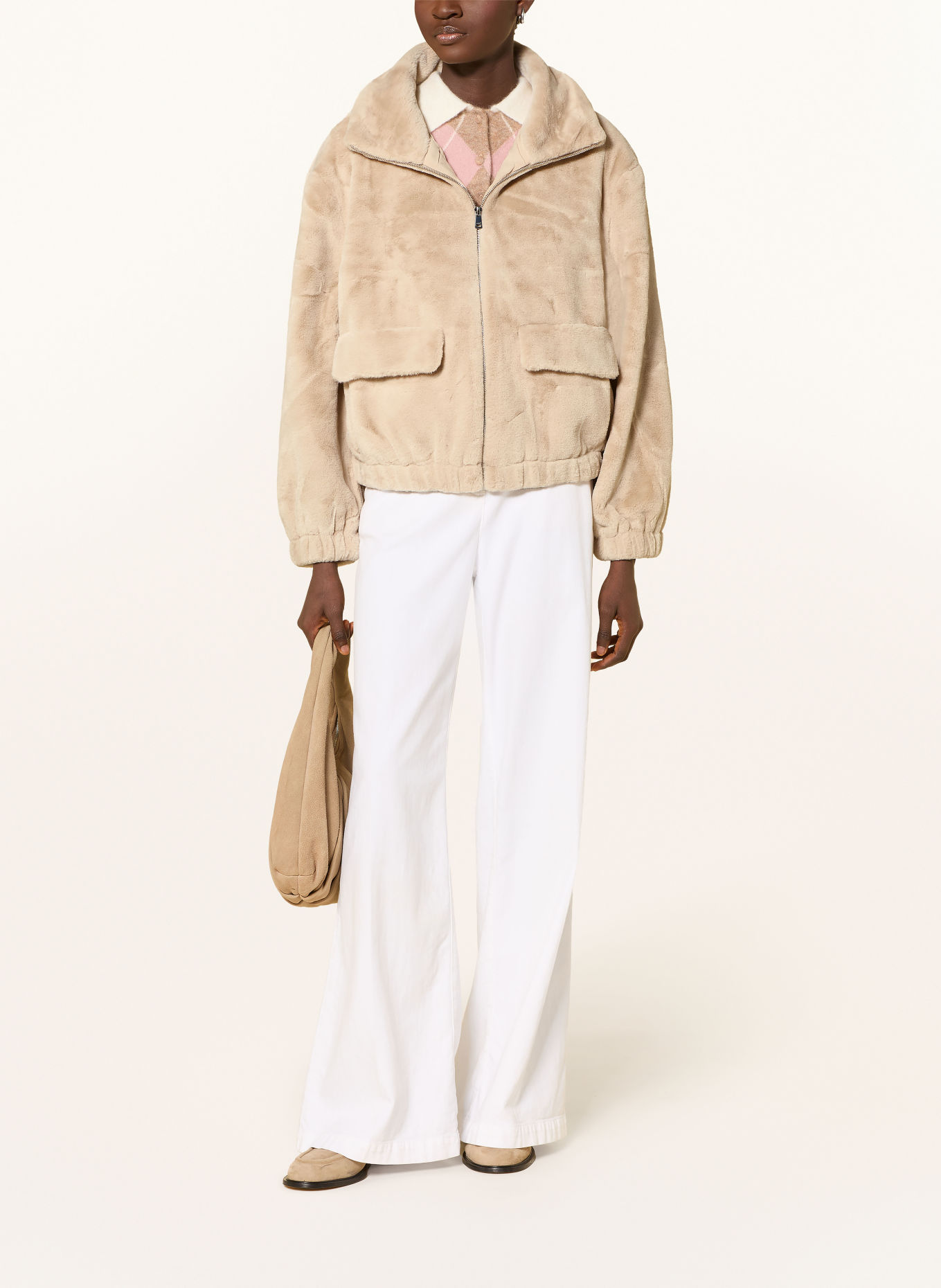 Oui Faux Fur Jacket: BEIGE