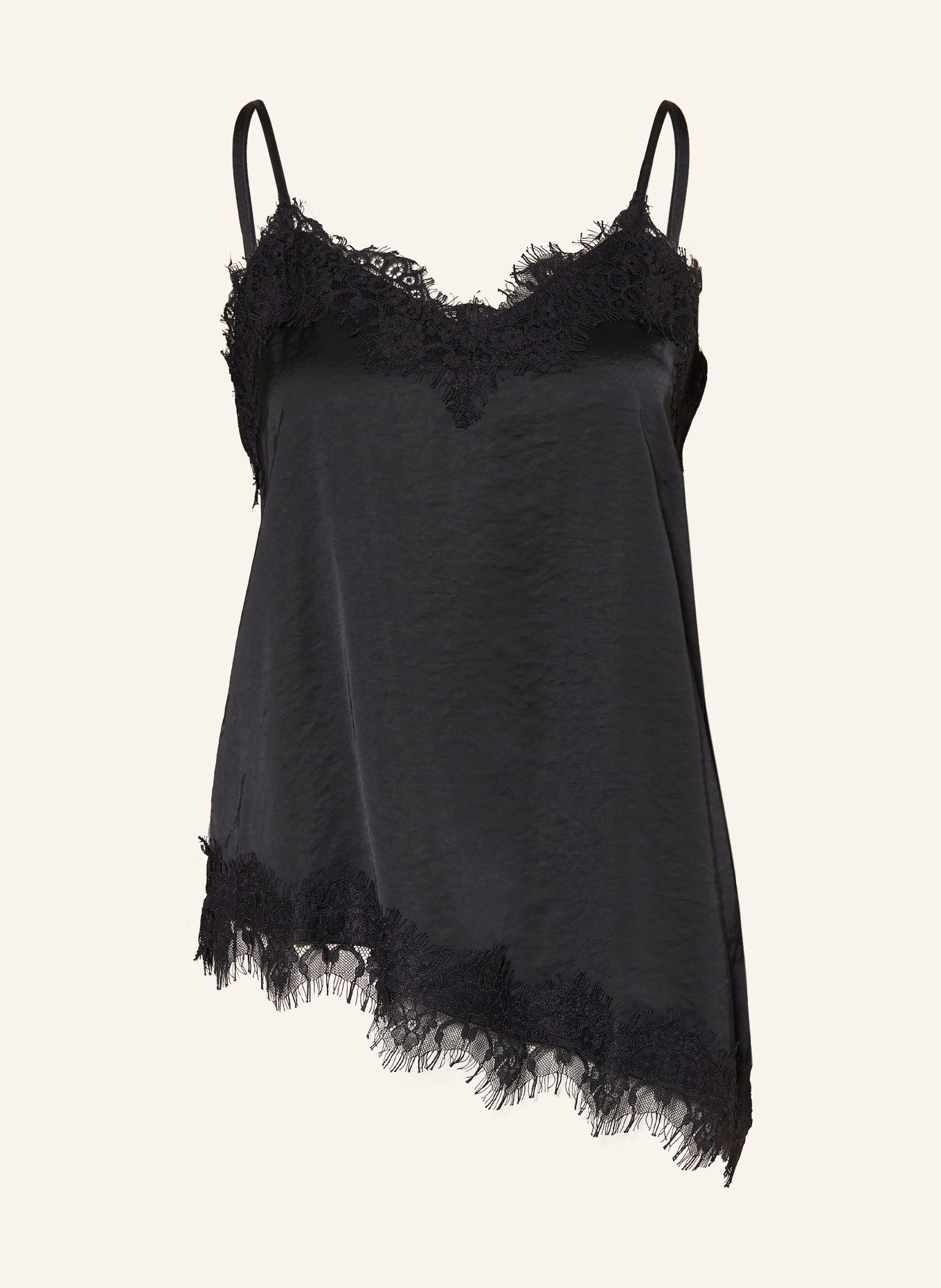 Oui Satin top with lace: BLACK