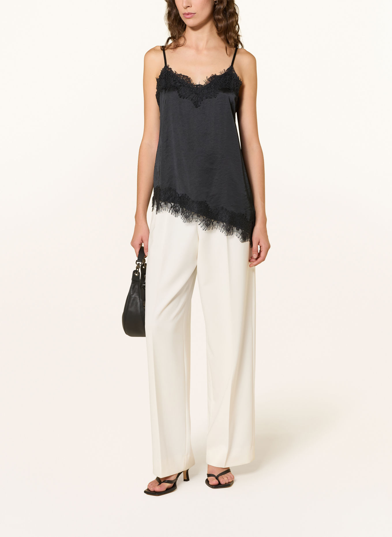 Oui Satin top with lace: BLACK