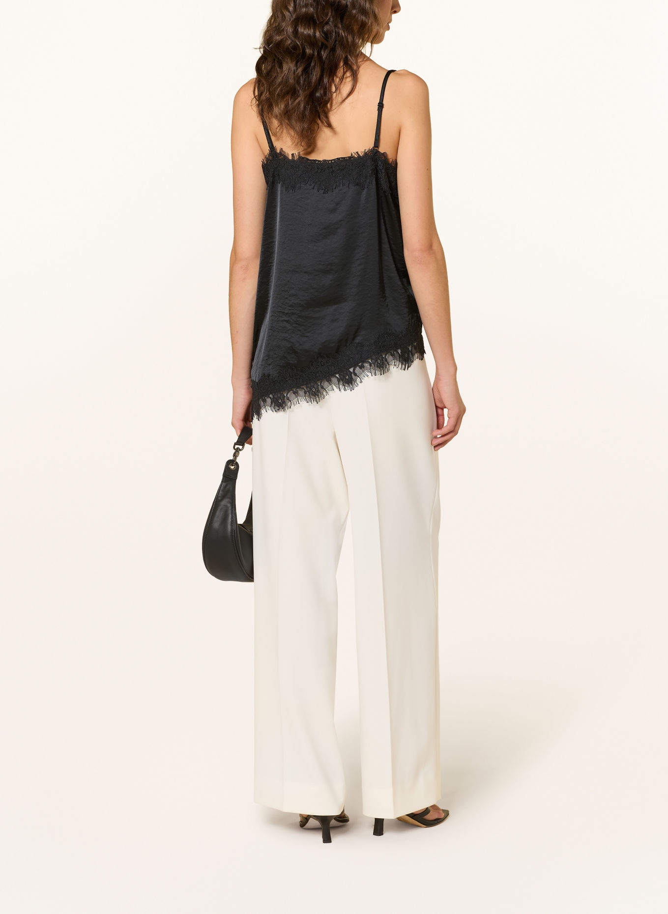 Oui Satin top with lace: BLACK