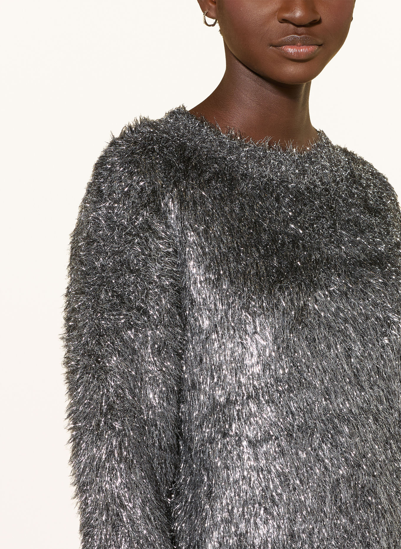 Oui Sweater with glitter yarn: GRAY / SILVER