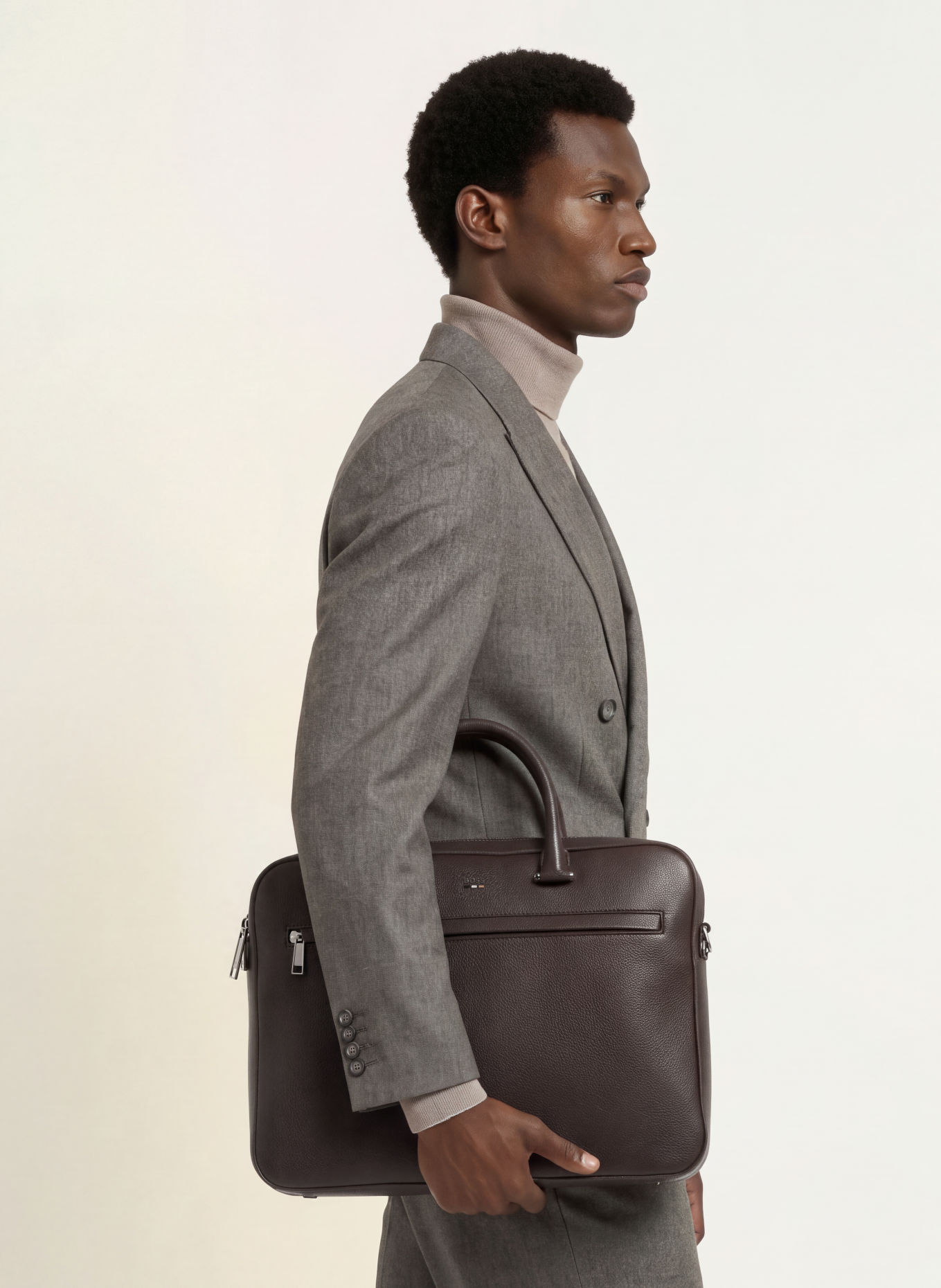 BOSS RAY Laptop Bag: DARK BROWN / SILVER