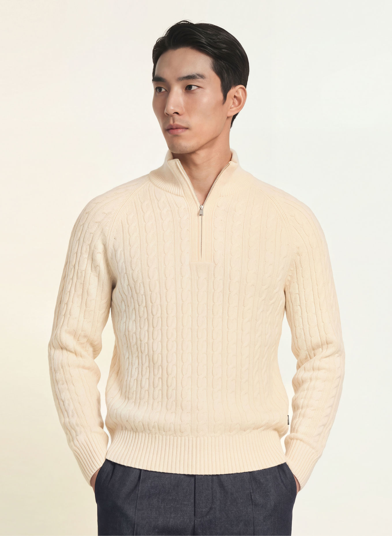 BOSS Sweter typu troyer FURORE: ECRU