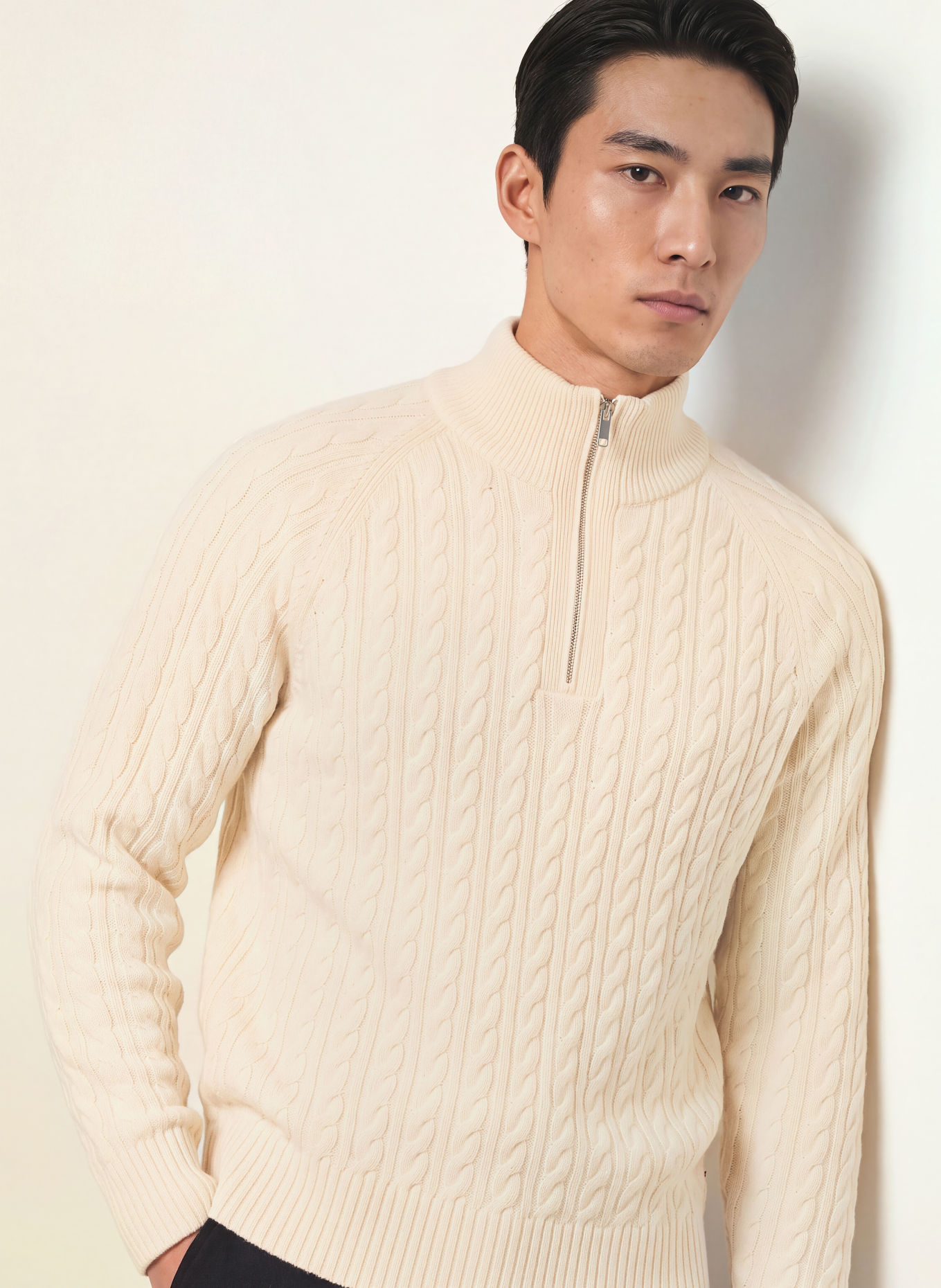 BOSS Sweter typu troyer FURORE: ECRU