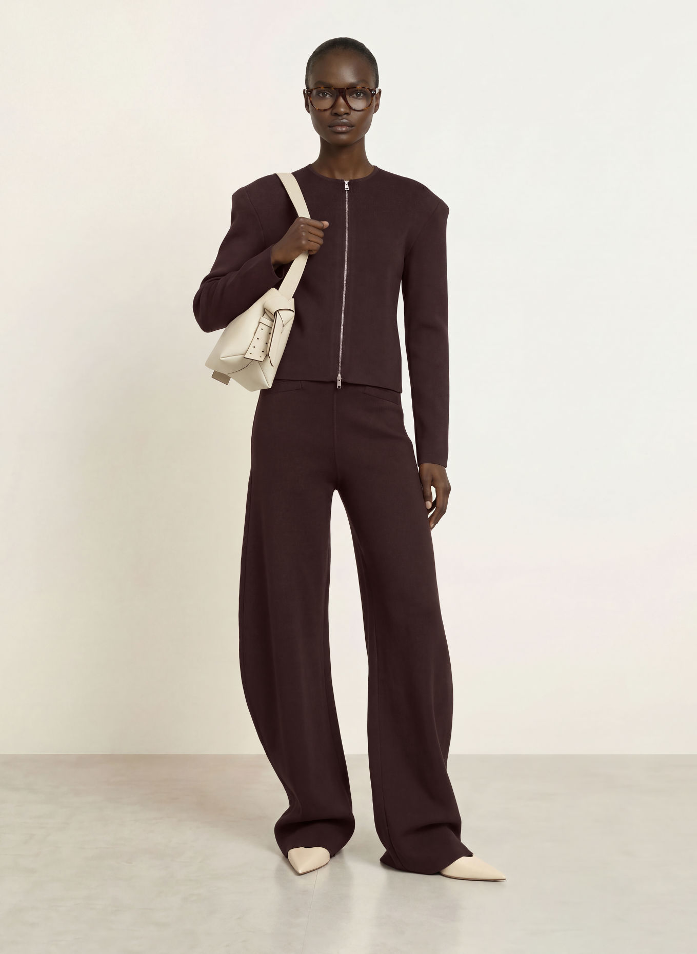 The Frankie Shop ENYA Knit Pants: DARK BROWN