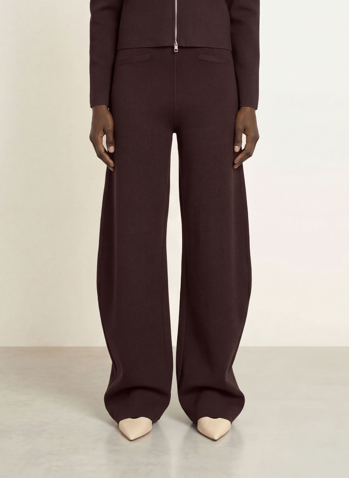The Frankie Shop ENYA Knit Pants: DARK BROWN