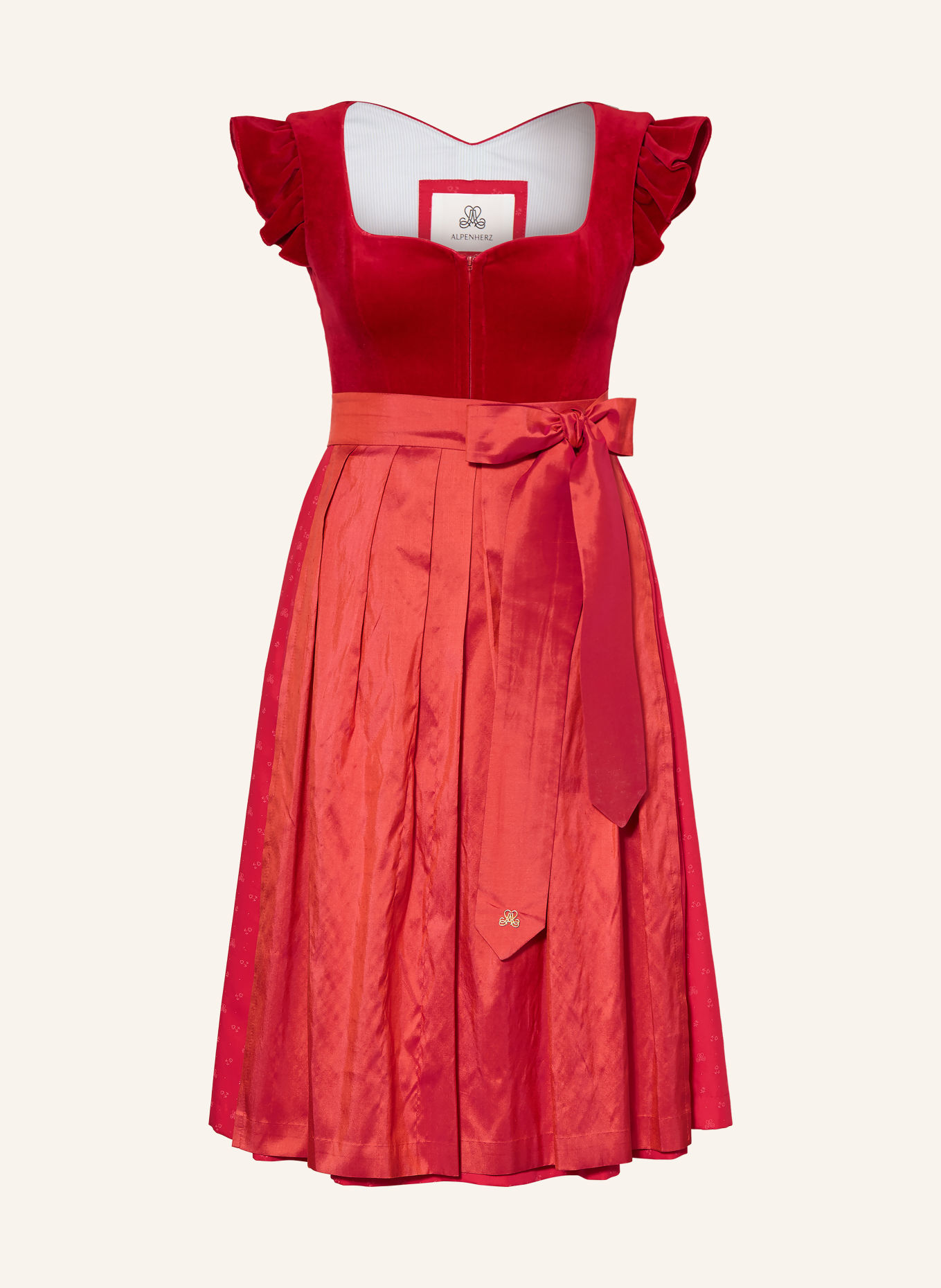 AlpenHERZ Robe Dirndl MELISSA en velours à volants: ROUGE