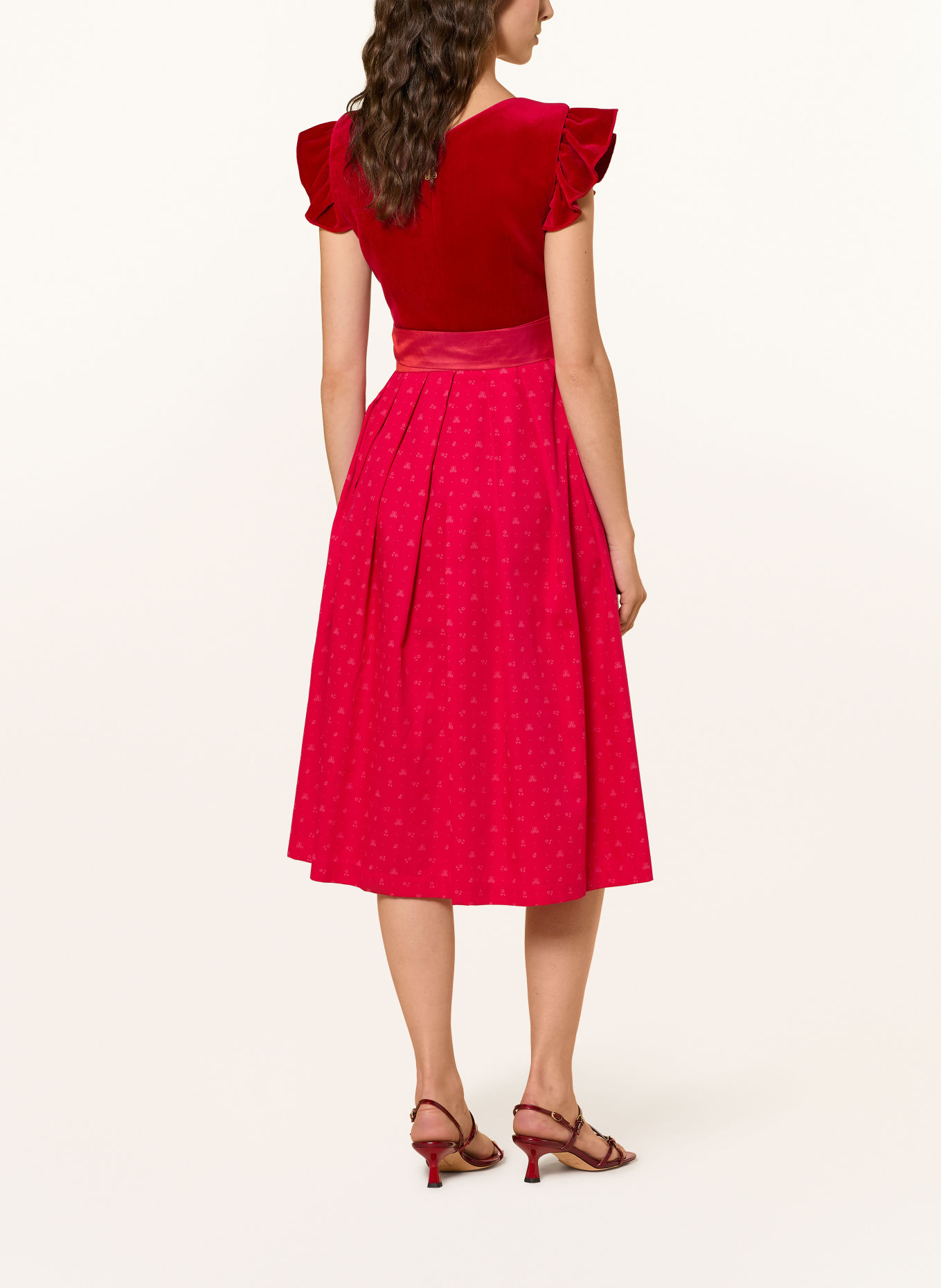 AlpenHERZ Robe Dirndl MELISSA en velours à volants: ROUGE
