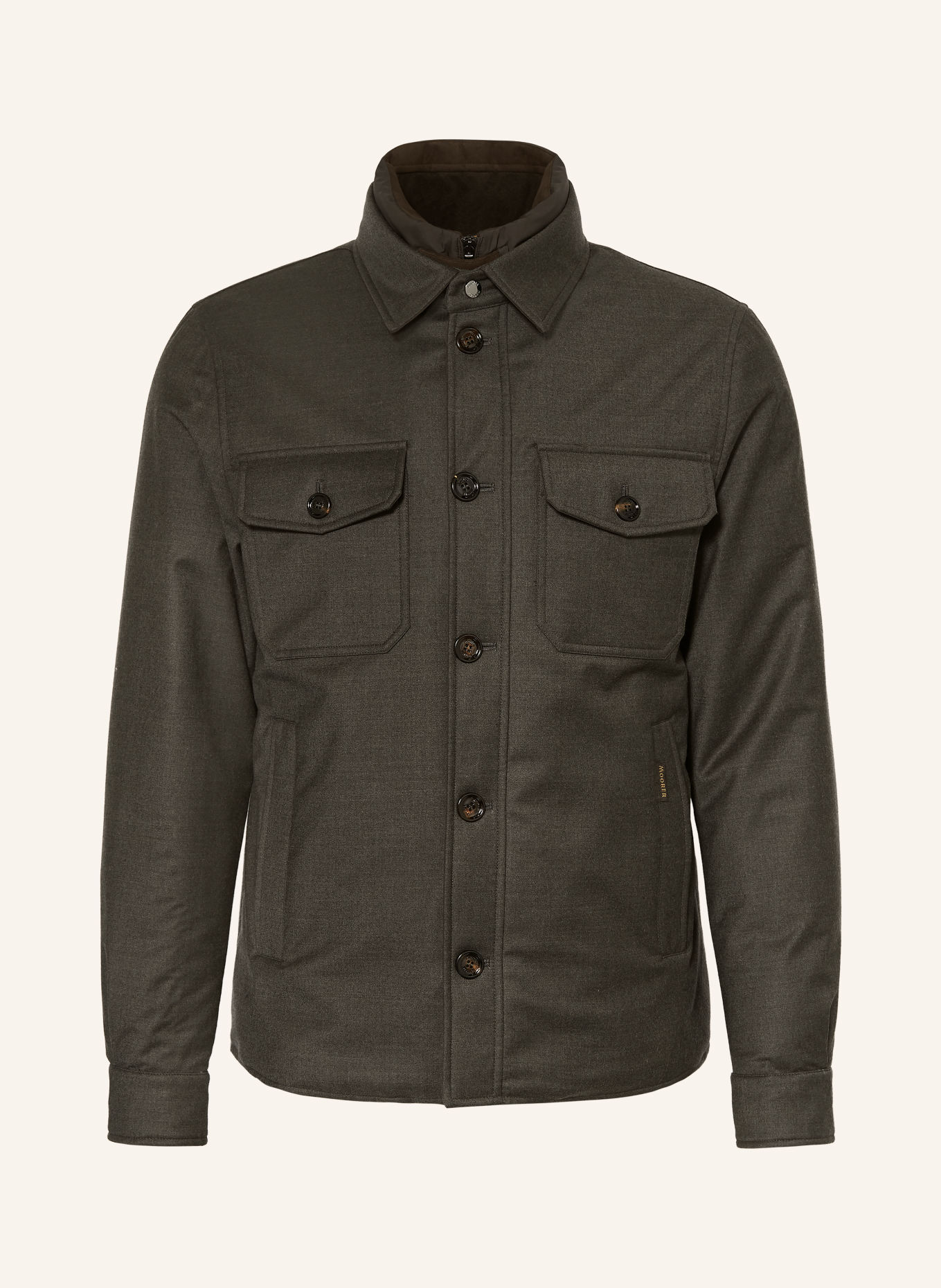 MOORER Flannel overshirt with removable trim: DARK GREEN / DARK BROWN