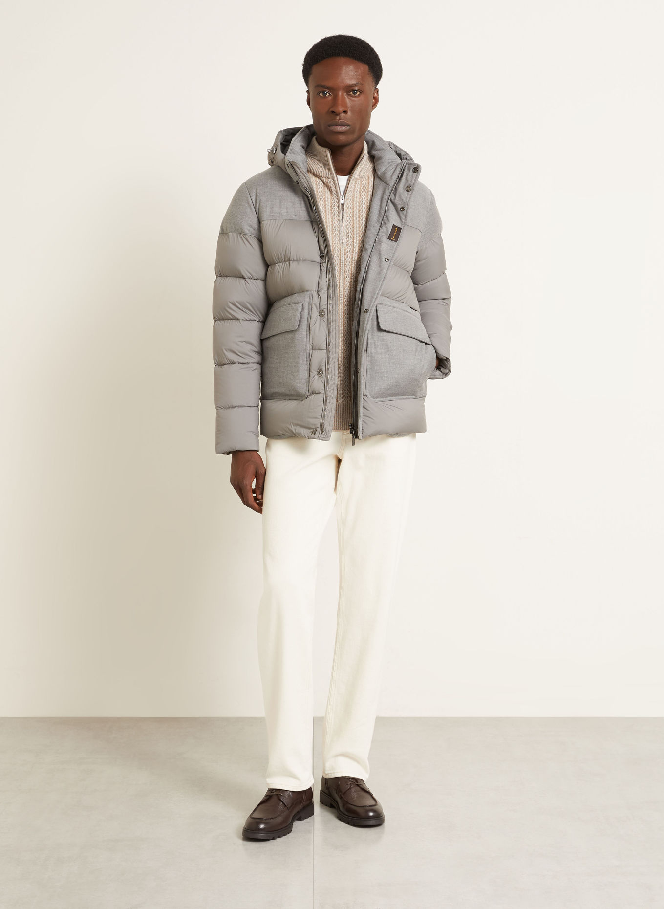 MOORER DORAZIO Down Jacket with Detachable Hood: GRAY