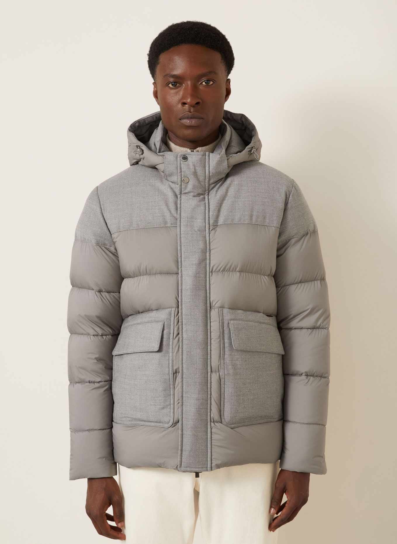 MOORER DORAZIO Down Jacket with Detachable Hood: GRAY
