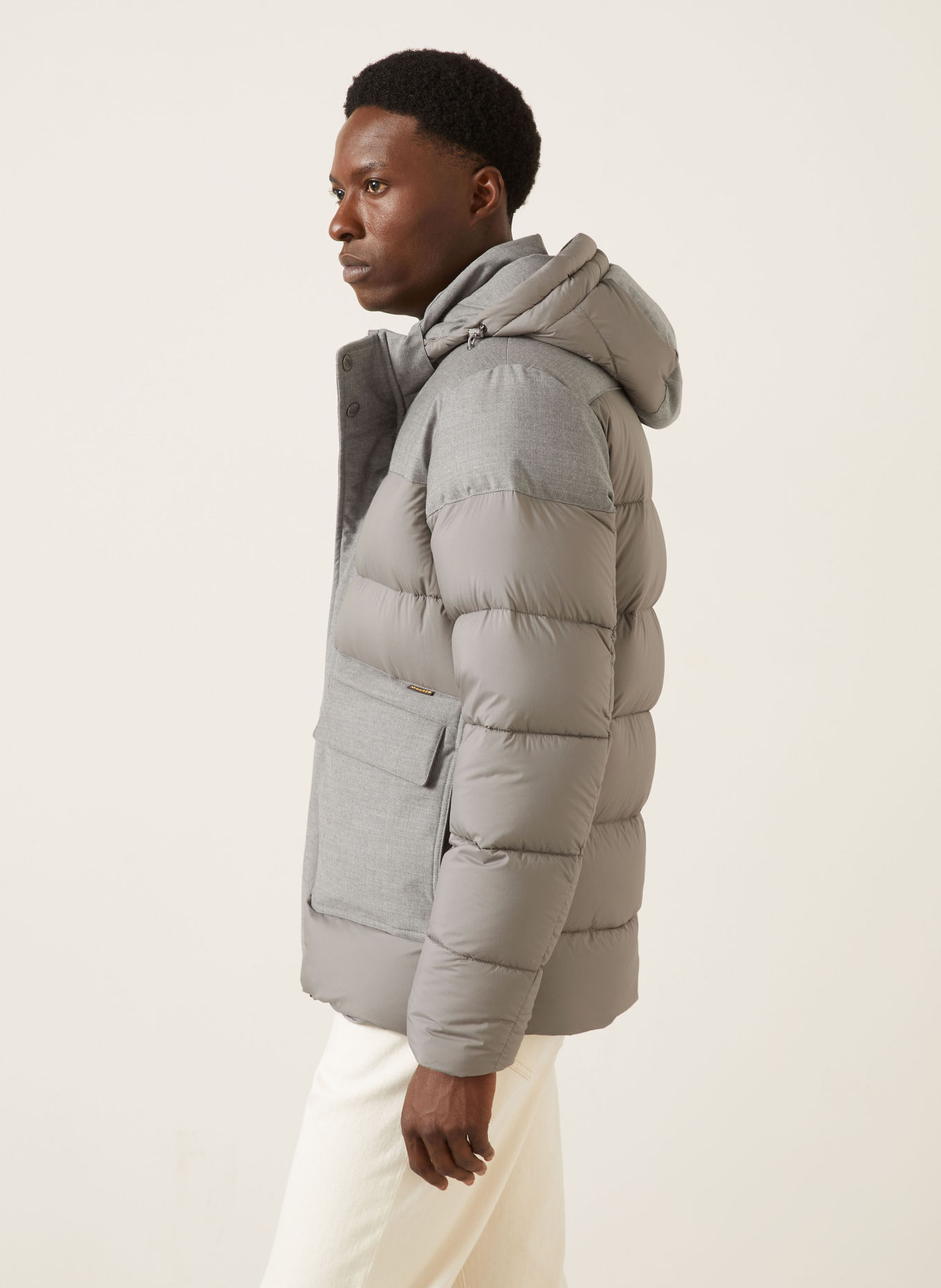 MOORER DORAZIO Down Jacket with Detachable Hood: GRAY