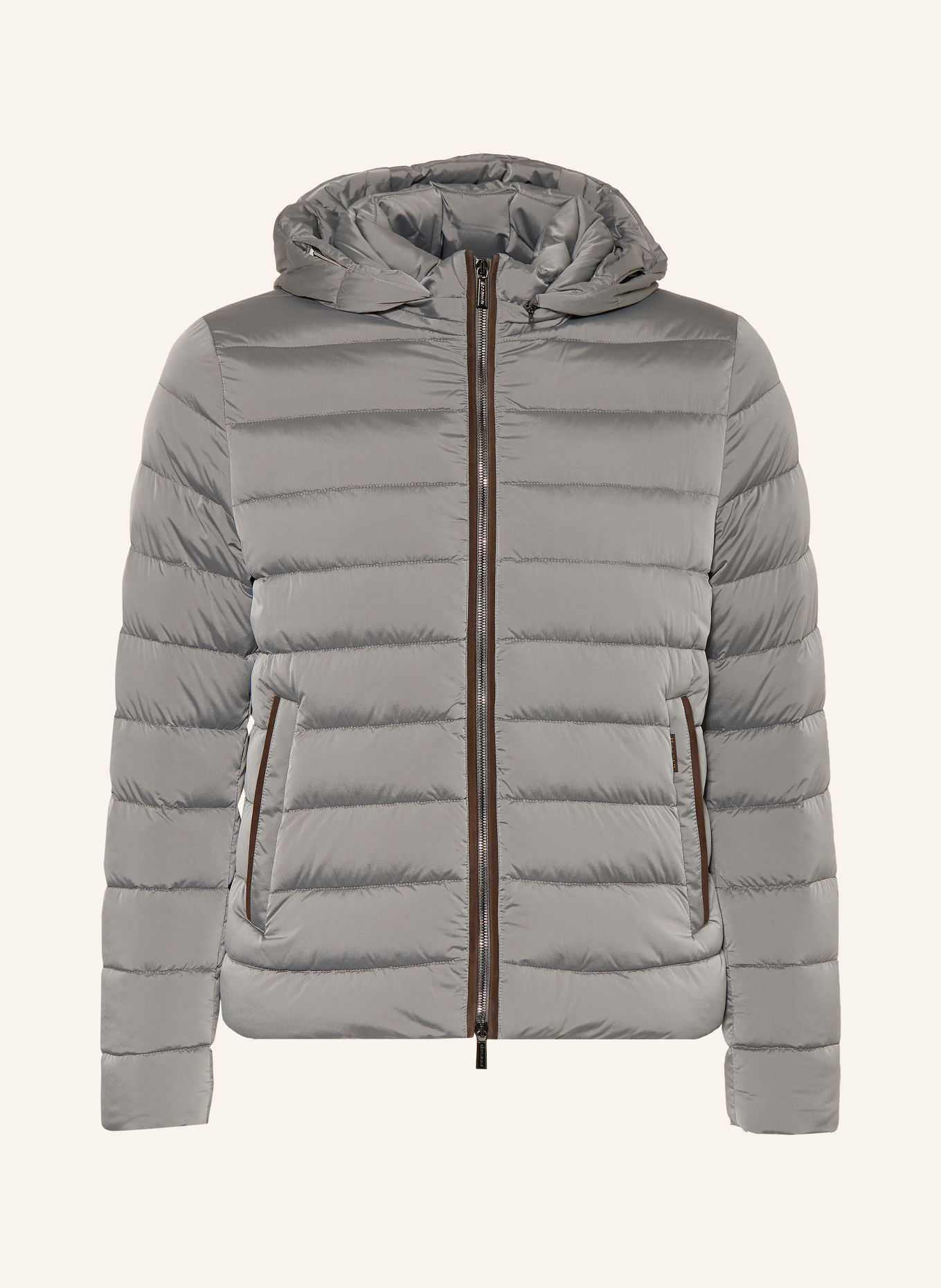 MOORER EURICO Down Jacket with Detachable Hood: GRAY / DARK BROWN