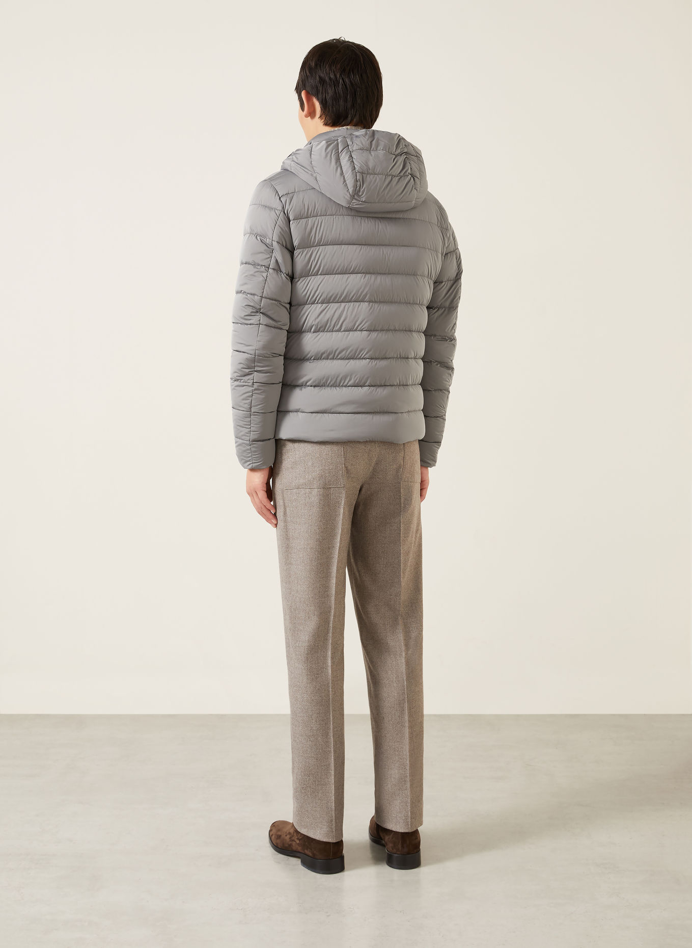 MOORER EURICO Down Jacket with Detachable Hood: GRAY / DARK BROWN