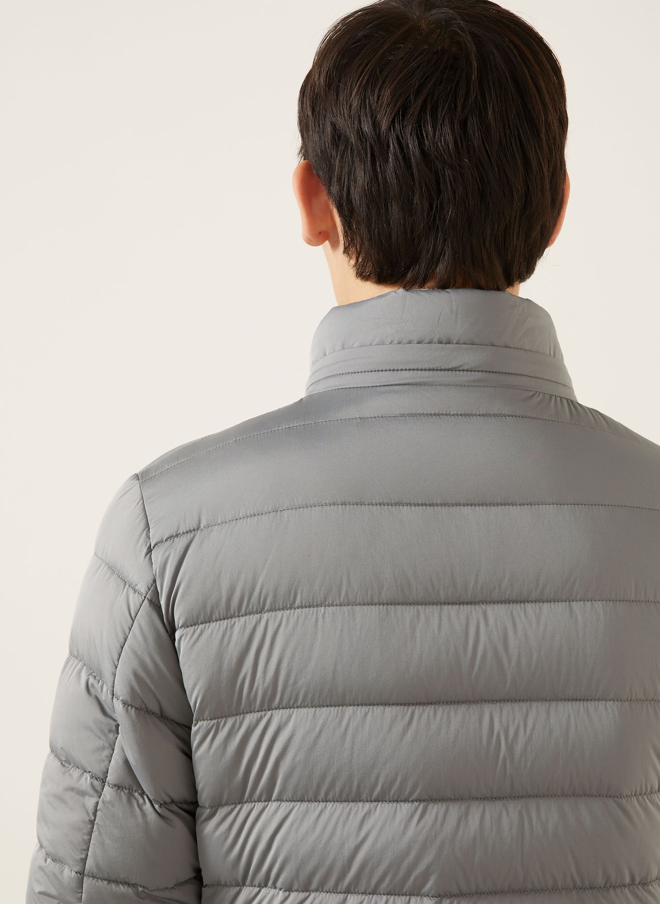 MOORER EURICO Down Jacket with Detachable Hood: GRAY / DARK BROWN