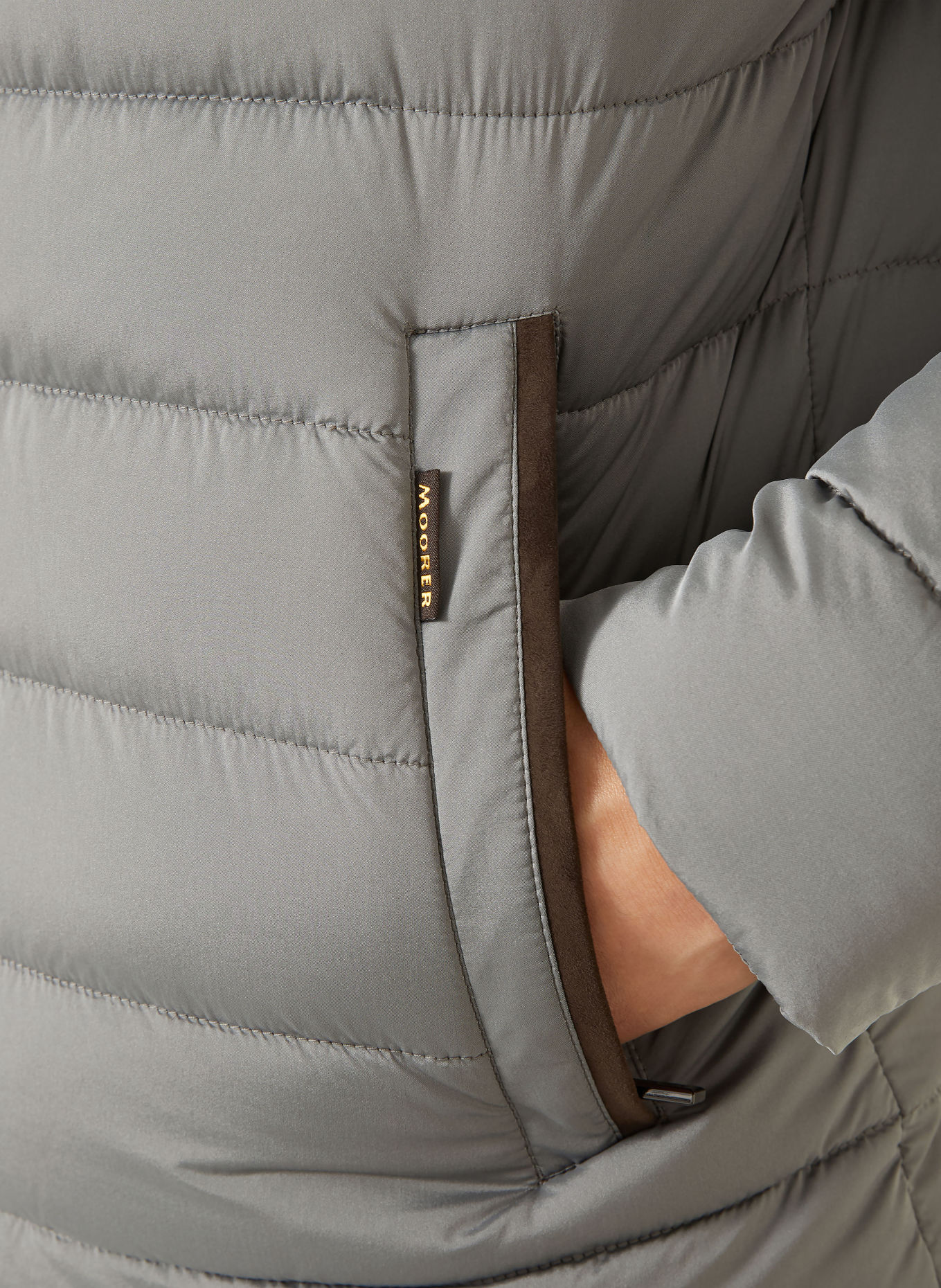 MOORER EURICO Down Jacket with Detachable Hood: GRAY / DARK BROWN