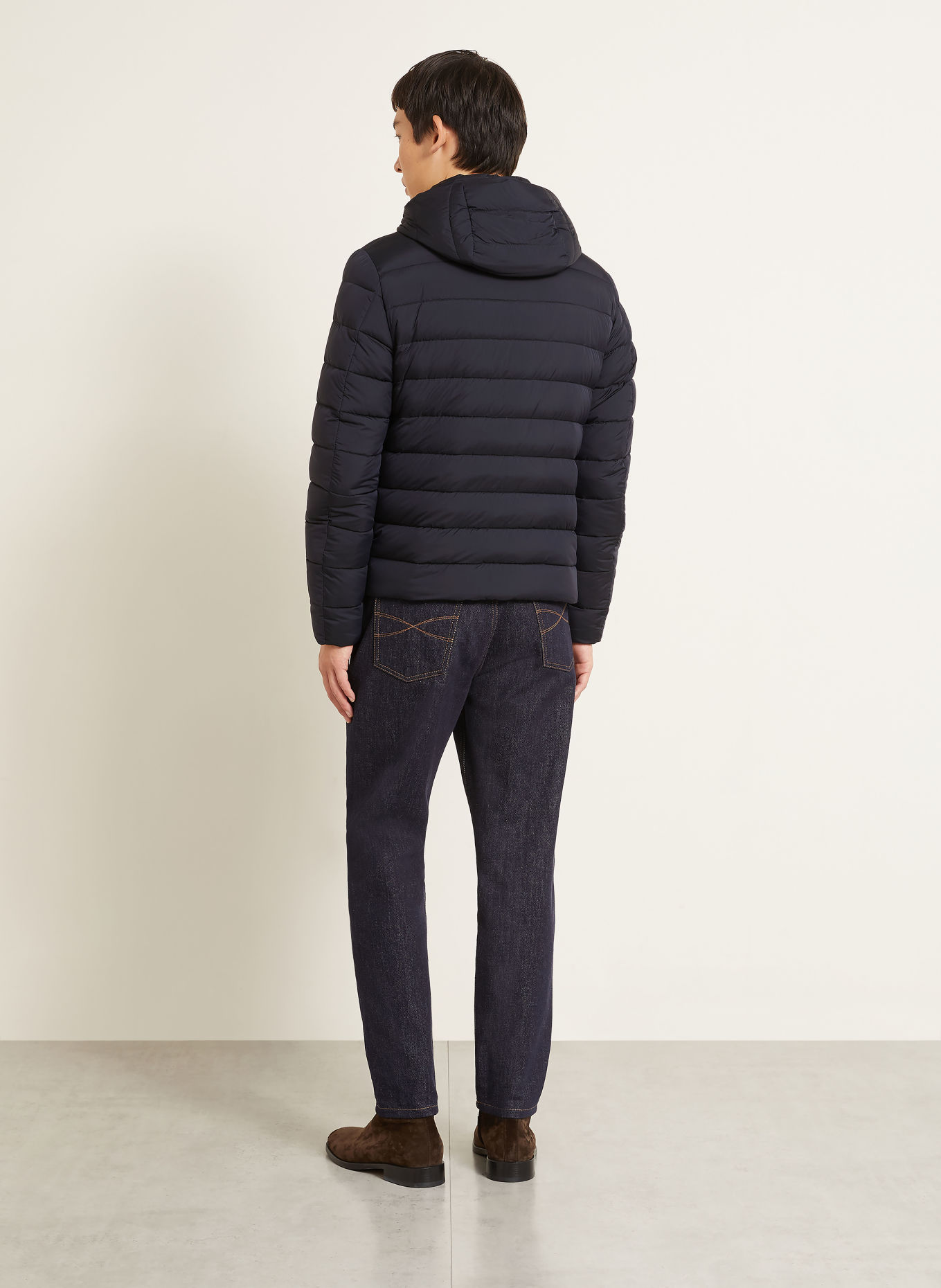 MOORER EURICO Down Jacket with Detachable Hood: DARK BLUE