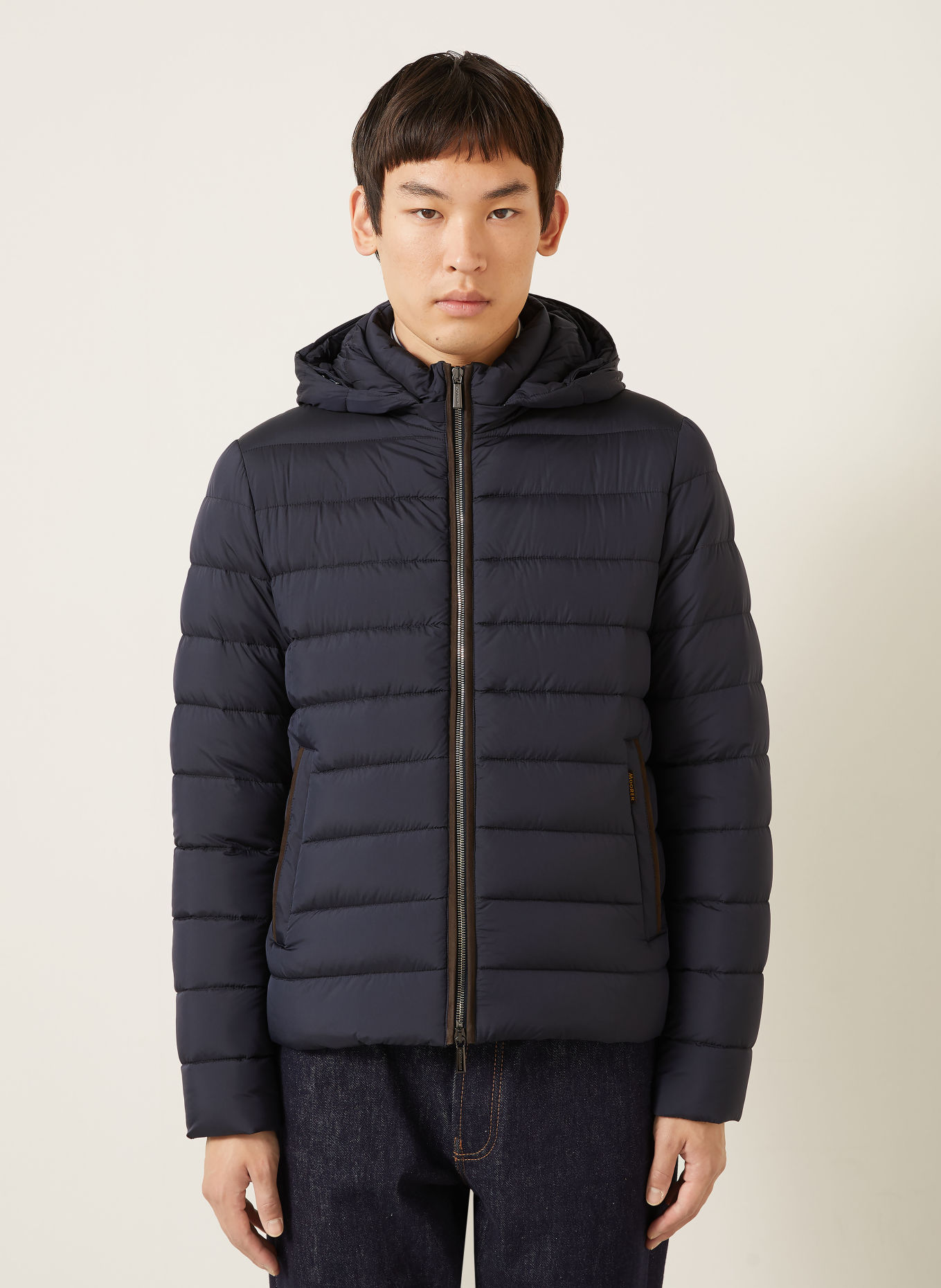 MOORER EURICO Down Jacket with Detachable Hood: DARK BLUE