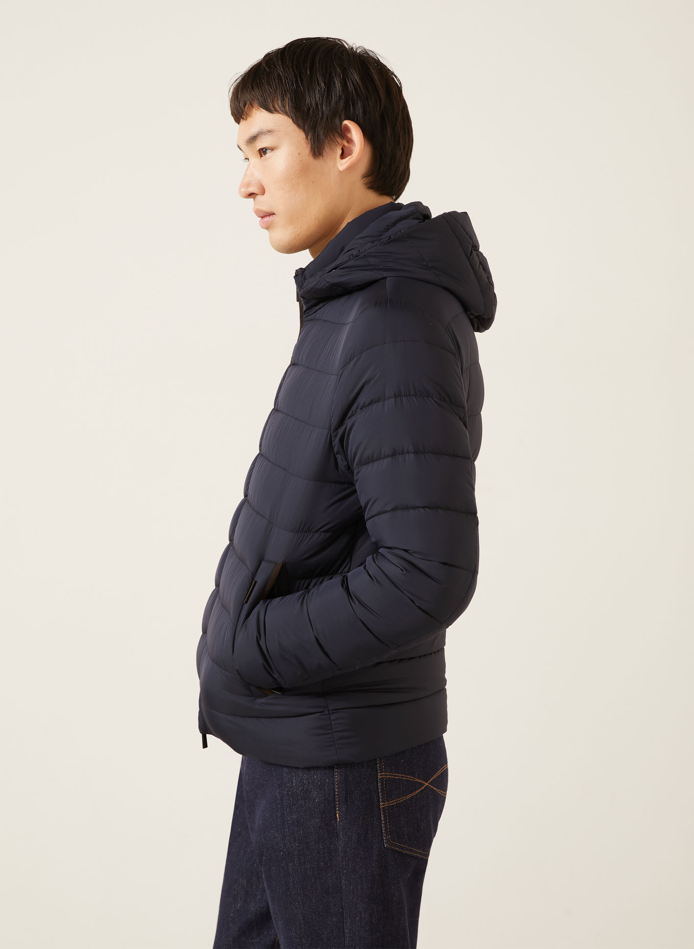 MOORER EURICO Down Jacket with Detachable Hood: DARK BLUE