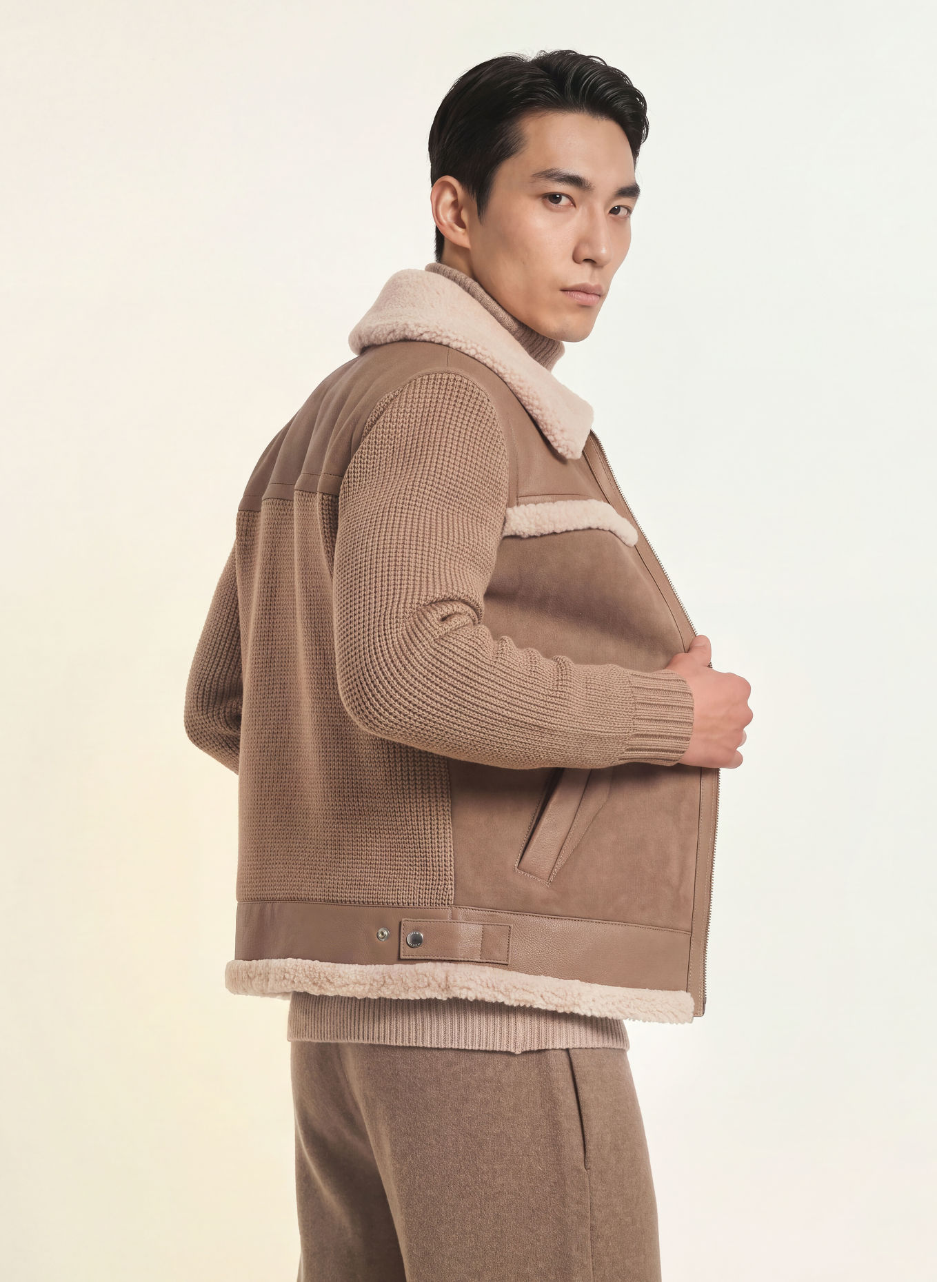 Mackage Lederjacke TORRIAN im Materialmix: TAUPE / HELLBRAUN