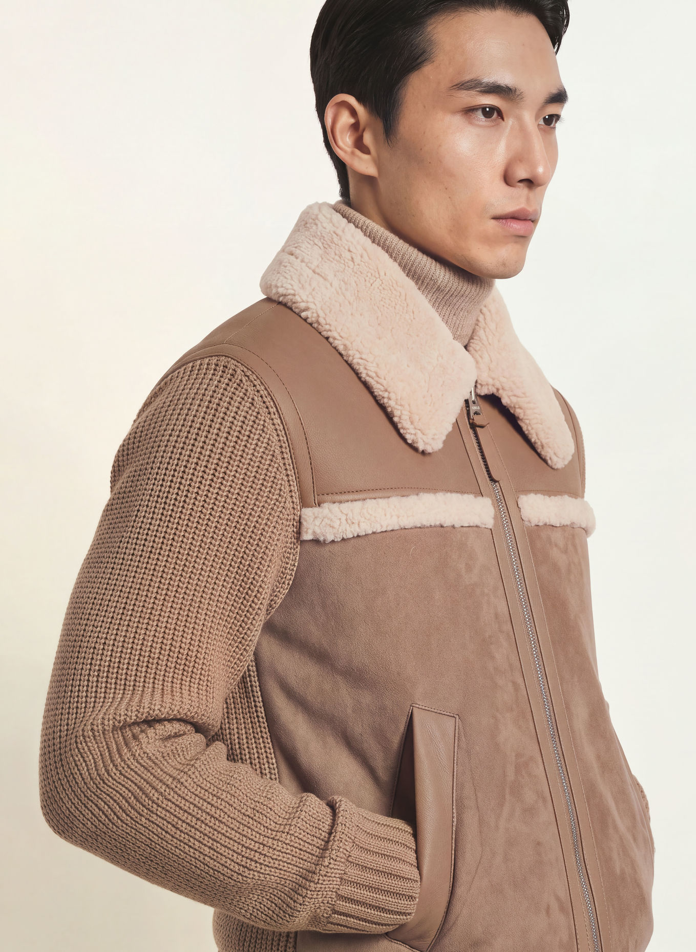 Mackage Lederjacke TORRIAN im Materialmix: TAUPE / HELLBRAUN