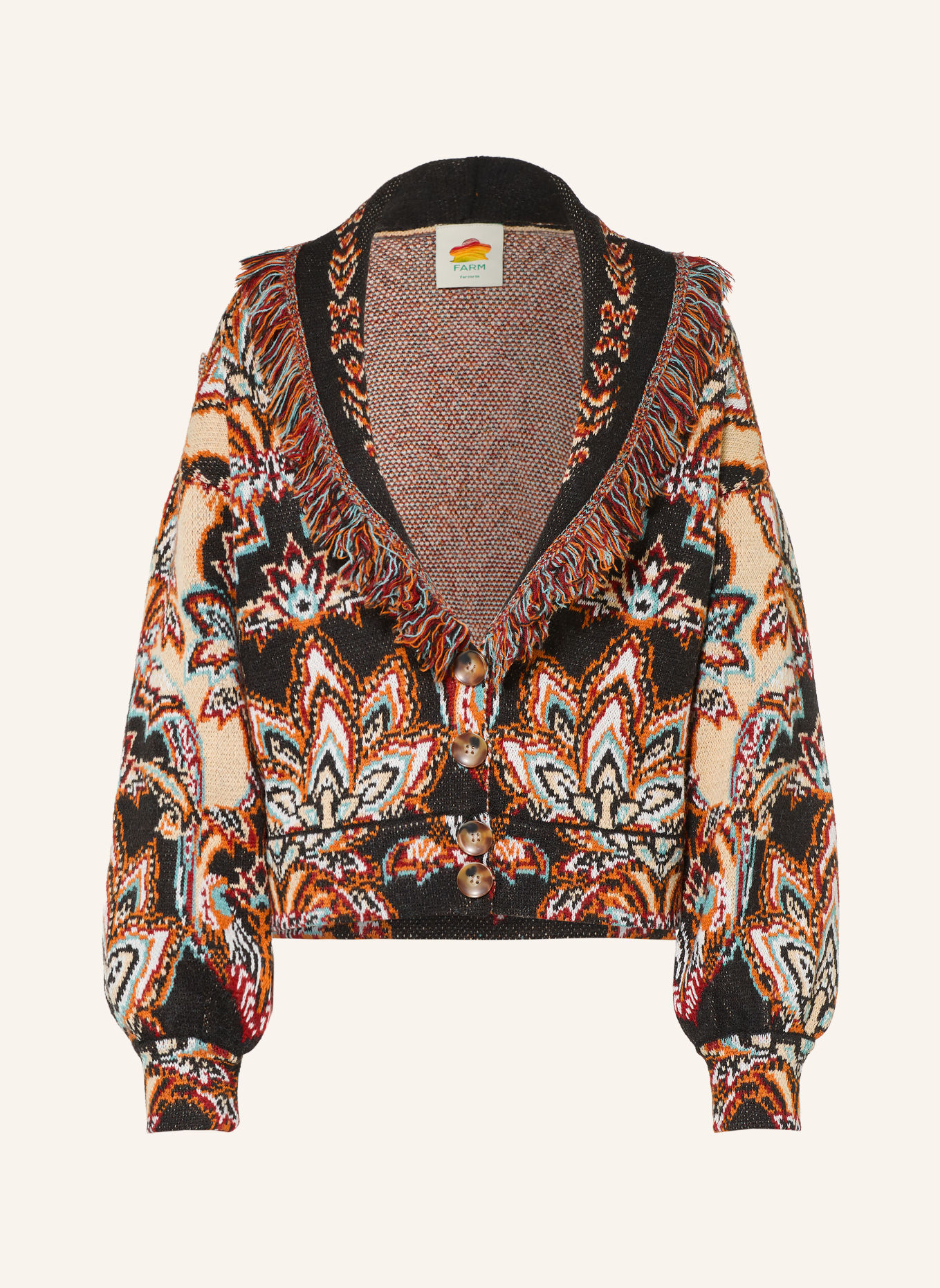 FARM RIO Cardigan: DARK BROWN / DARK RED / DARK ORANGE