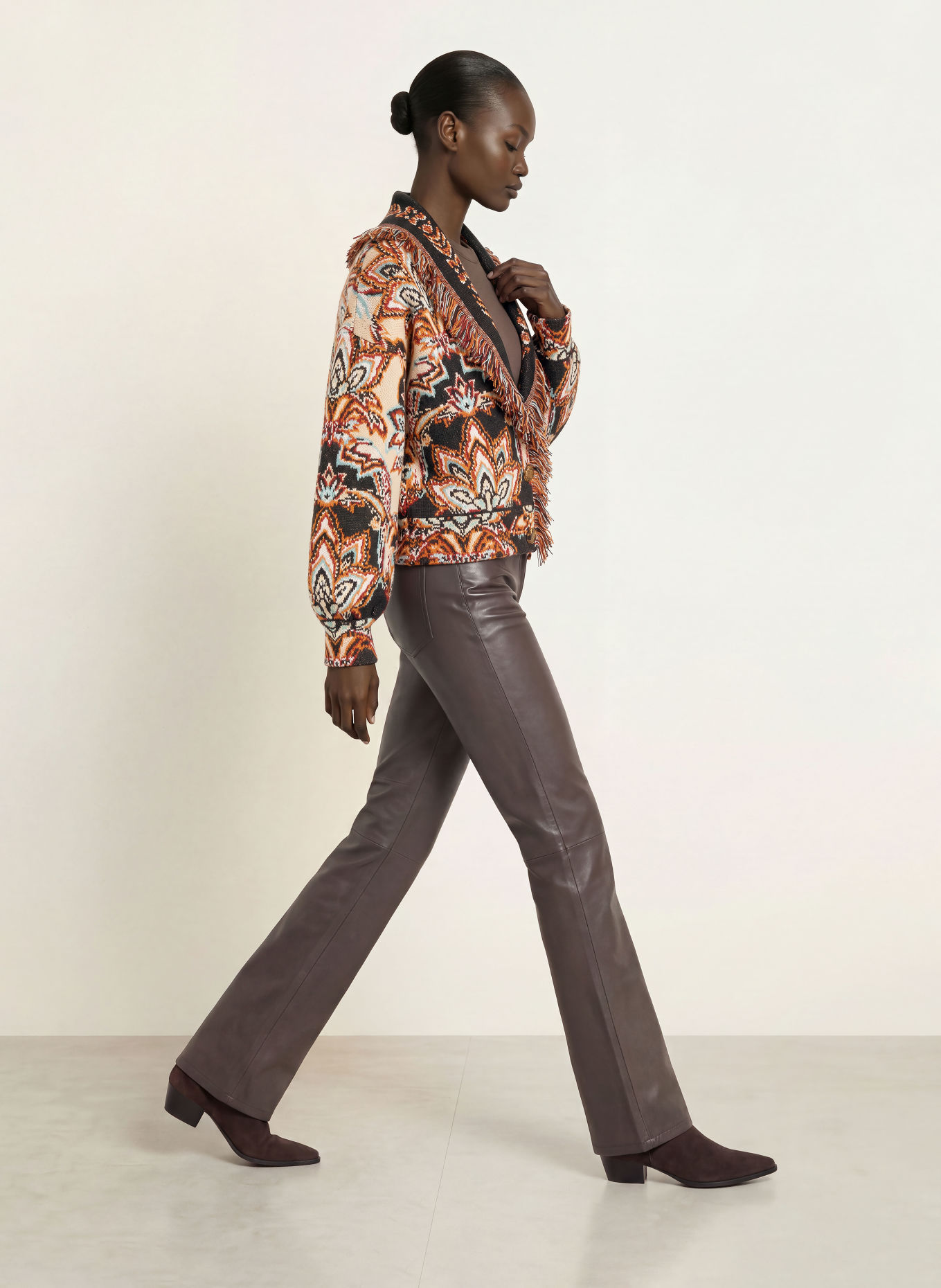 FARM RIO Cardigan: DARK BROWN / DARK RED / DARK ORANGE