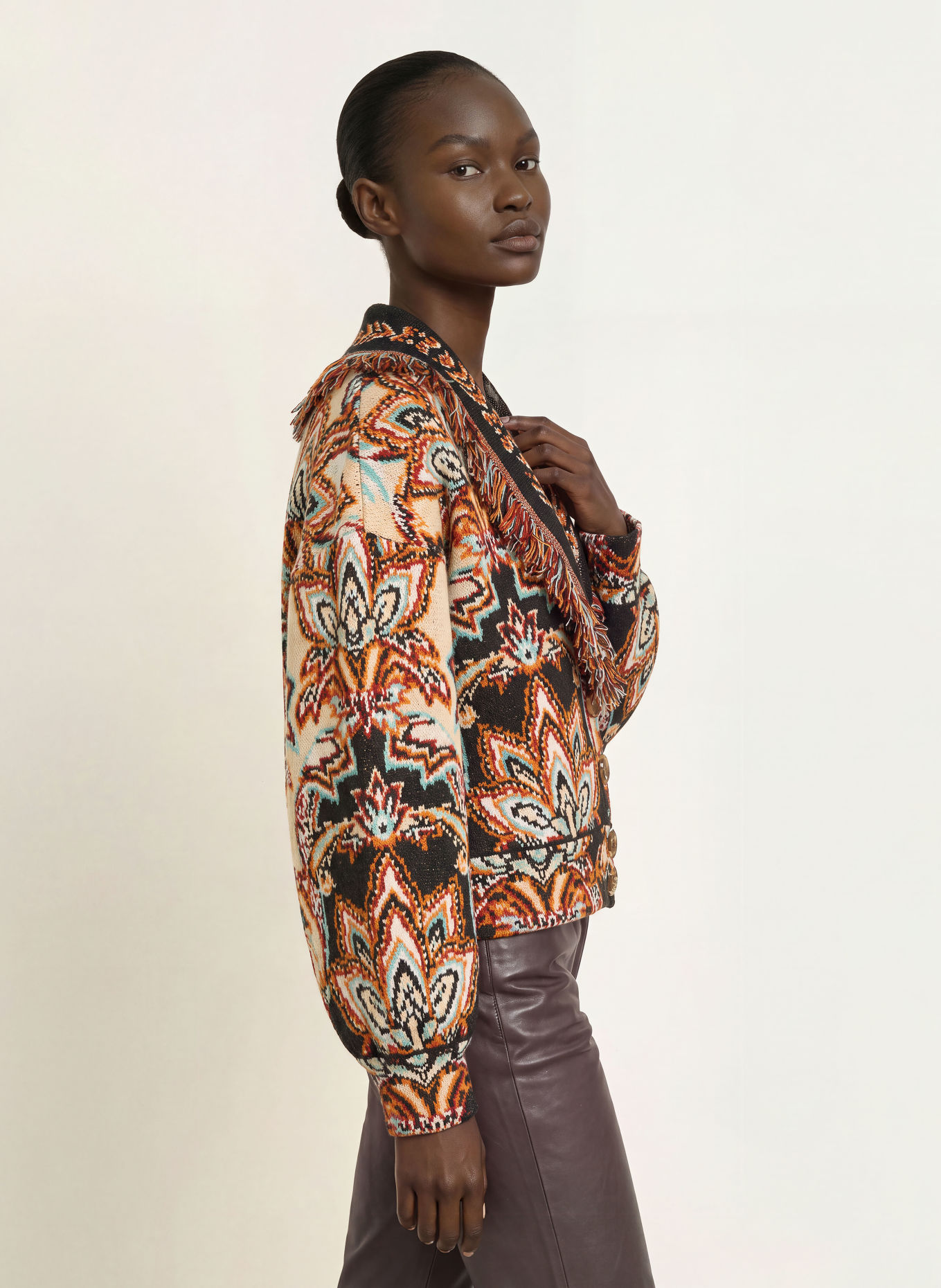 FARM RIO Cardigan: DARK BROWN / DARK RED / DARK ORANGE