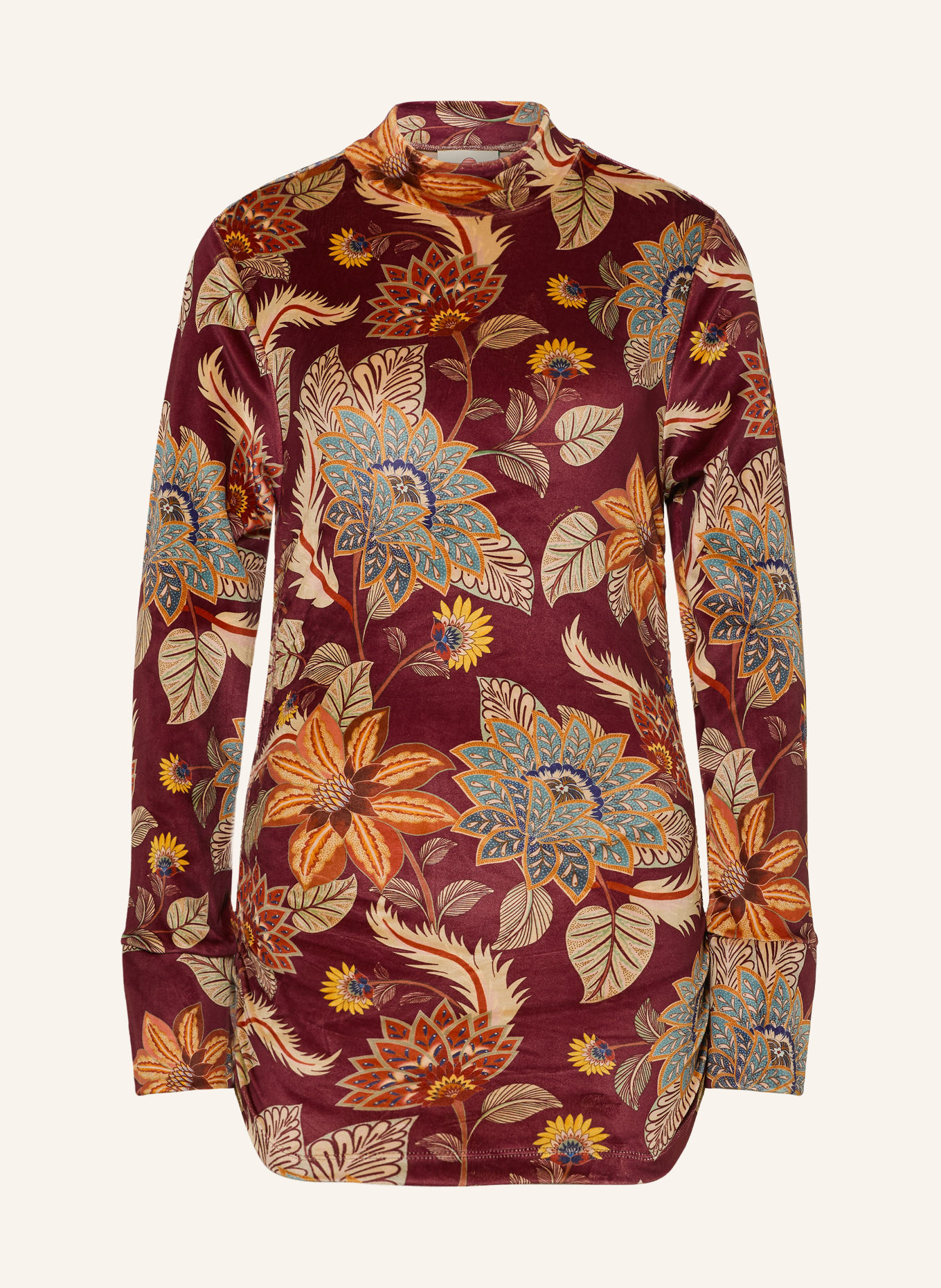 FARM RIO Longsleeve DELHI aus Nicki: DUNKELROT / BEIGE / ORANGE
