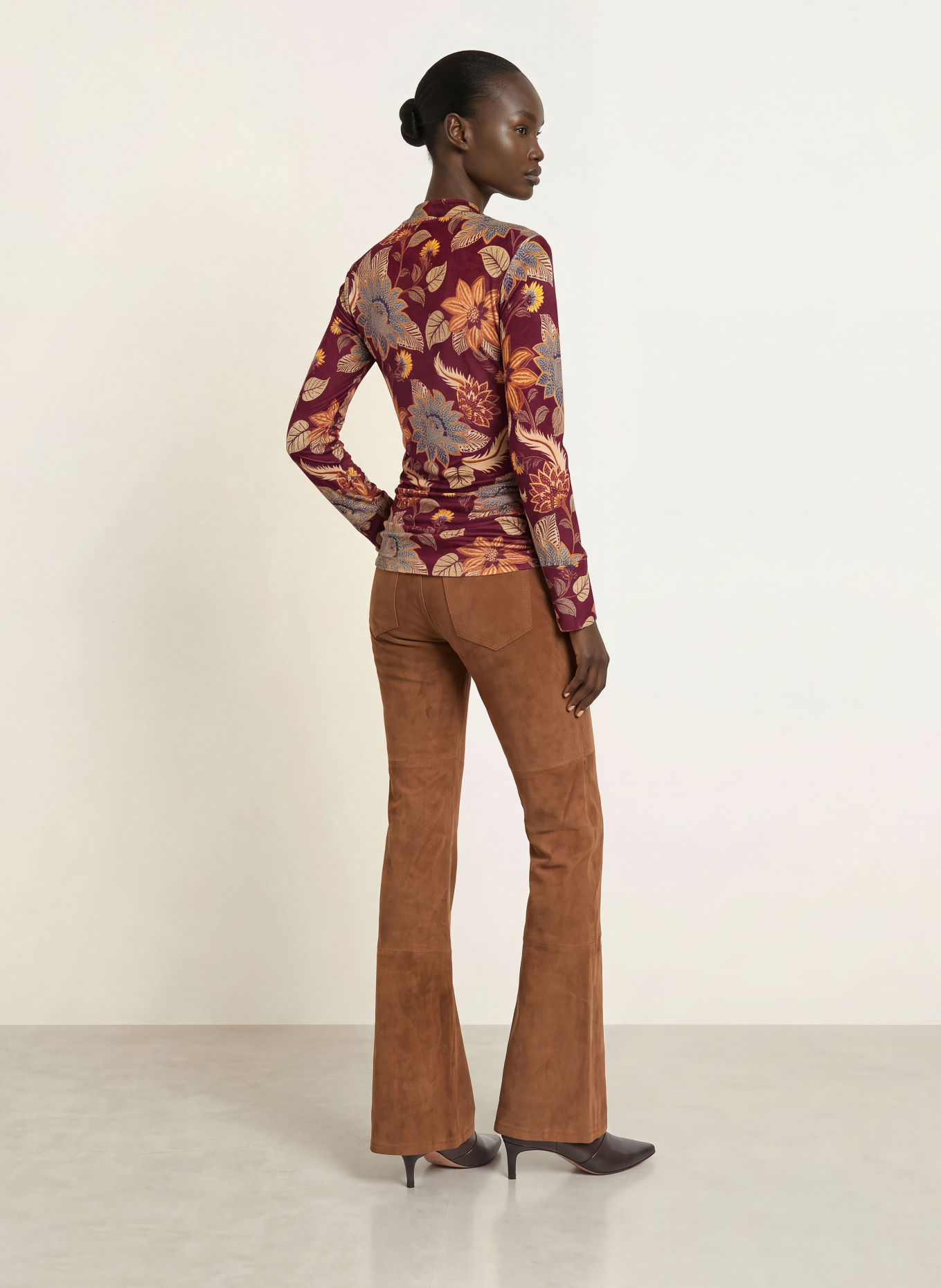 FARM RIO Longsleeve DELHI aus Nicki: DUNKELROT / BEIGE / ORANGE