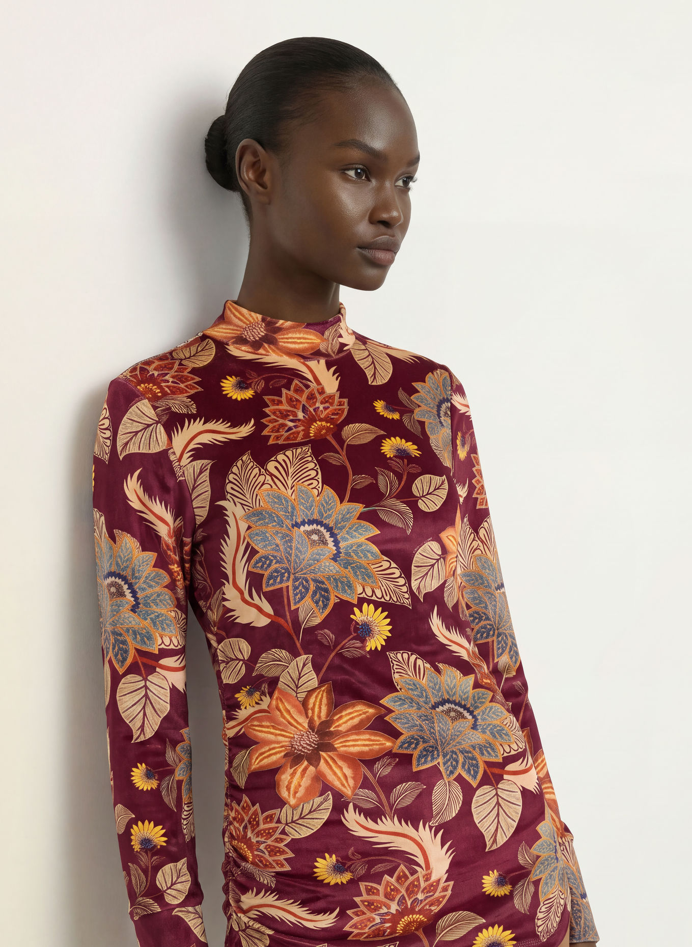 FARM RIO Longsleeve DELHI aus Nicki: DUNKELROT / BEIGE / ORANGE