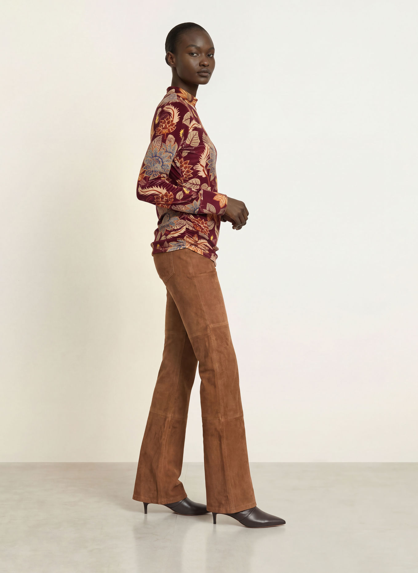 FARM RIO Longsleeve DELHI aus Nicki: DUNKELROT / BEIGE / ORANGE