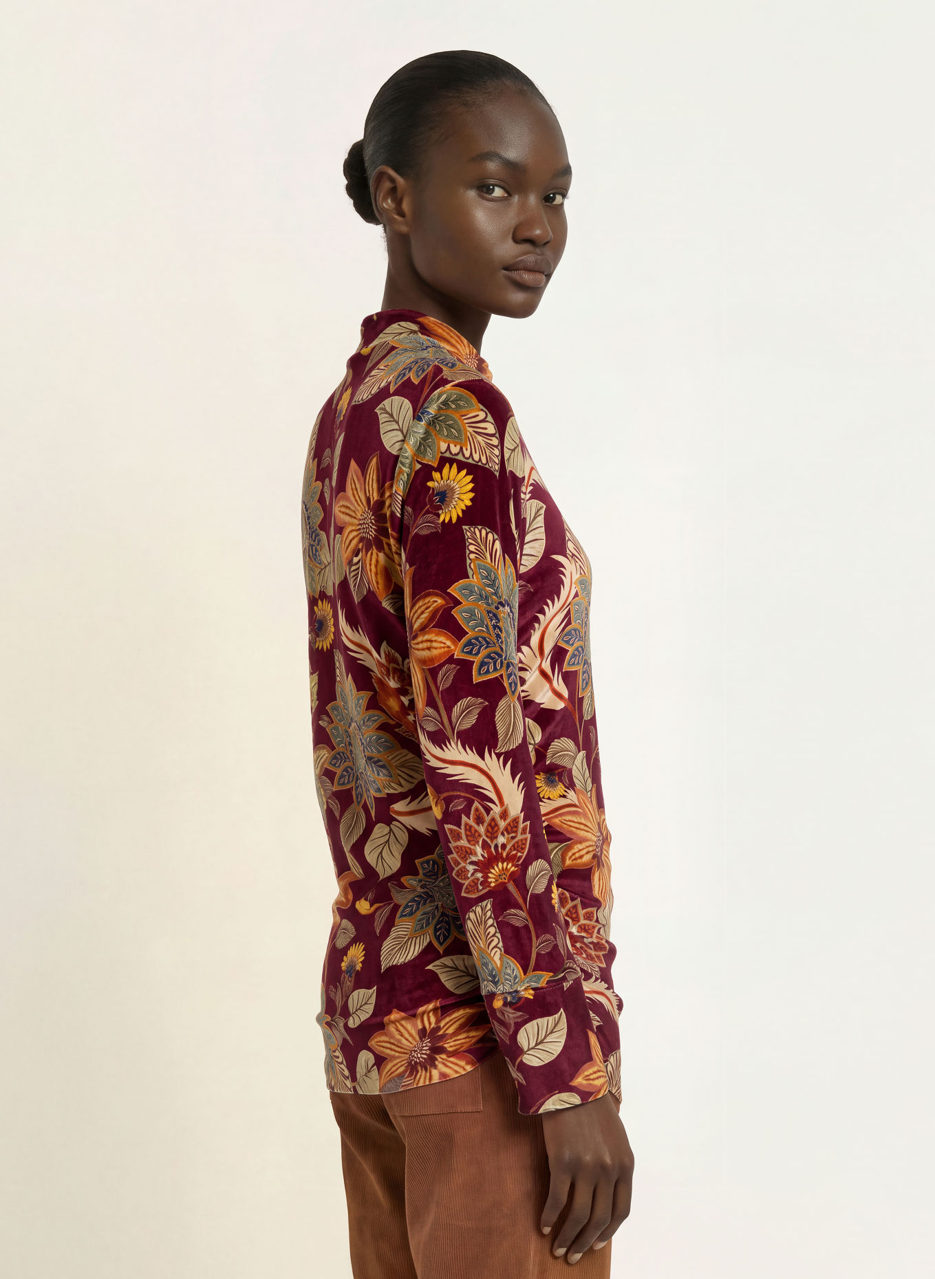 FARM RIO Longsleeve DELHI aus Nicki: DUNKELROT / BEIGE / ORANGE