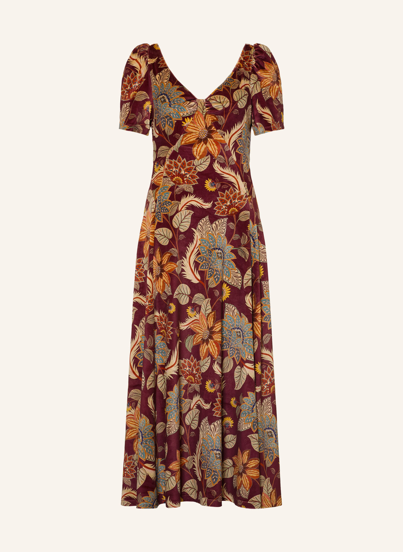 FARM RIO Robe en velours DELHI: ROUGE FONCÉ / BEIGE / ORANGE