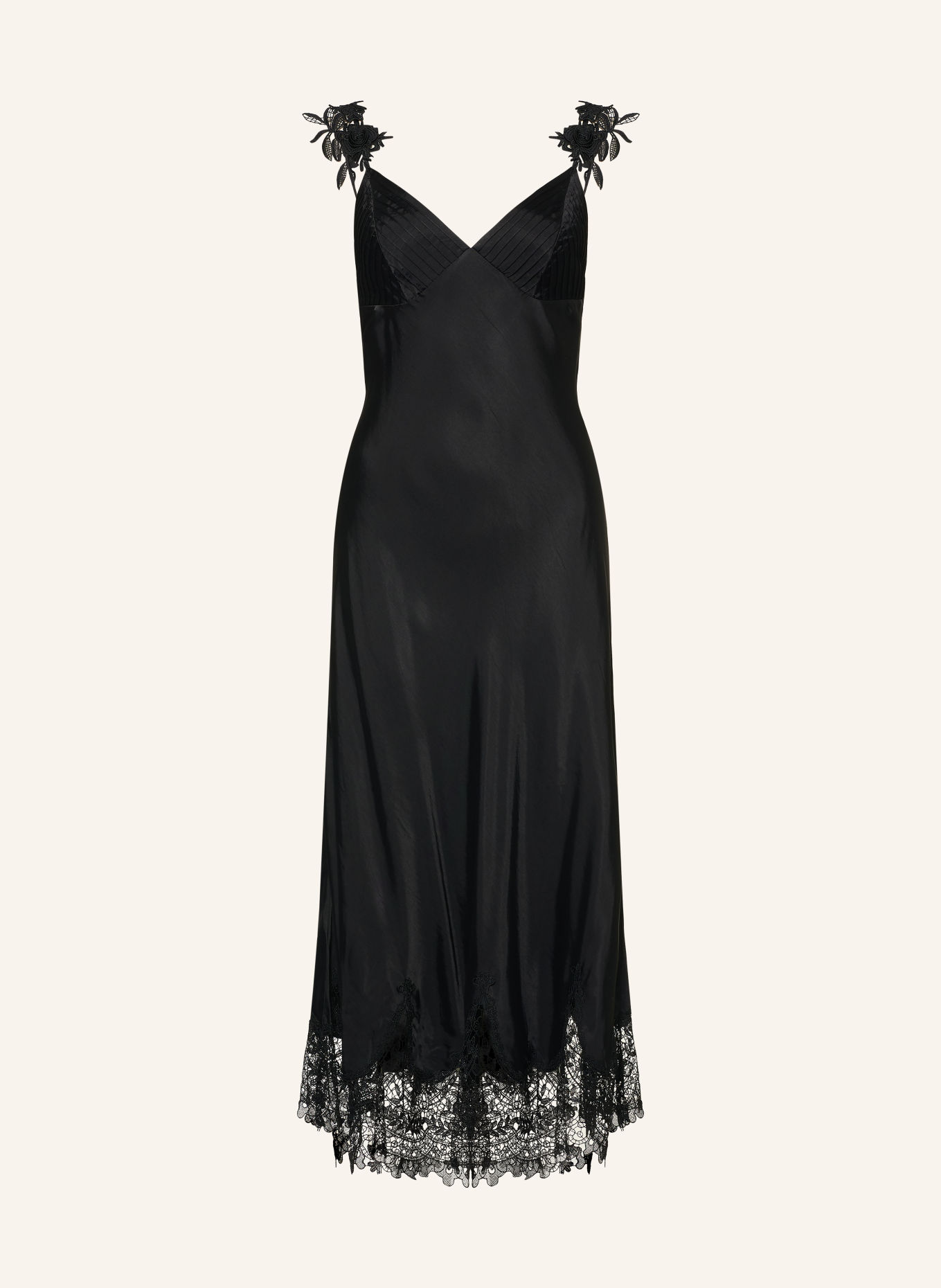 FARM RIO Robe en satin avec de la dentelle: NOIR