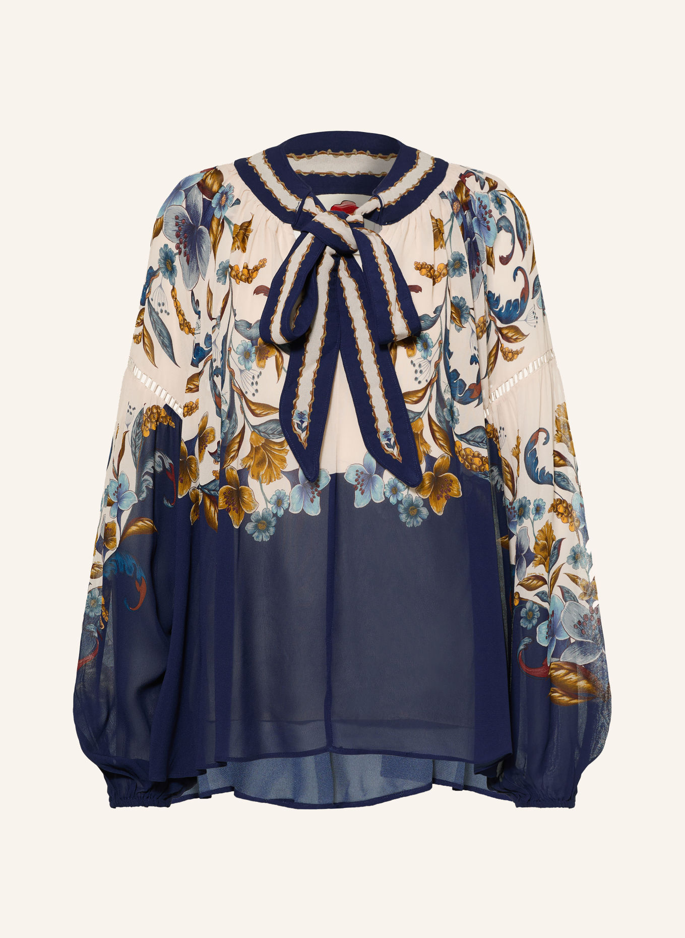 FARM RIO Jurk met strik bij de hals: BLAUW / BRUIN / ECRU