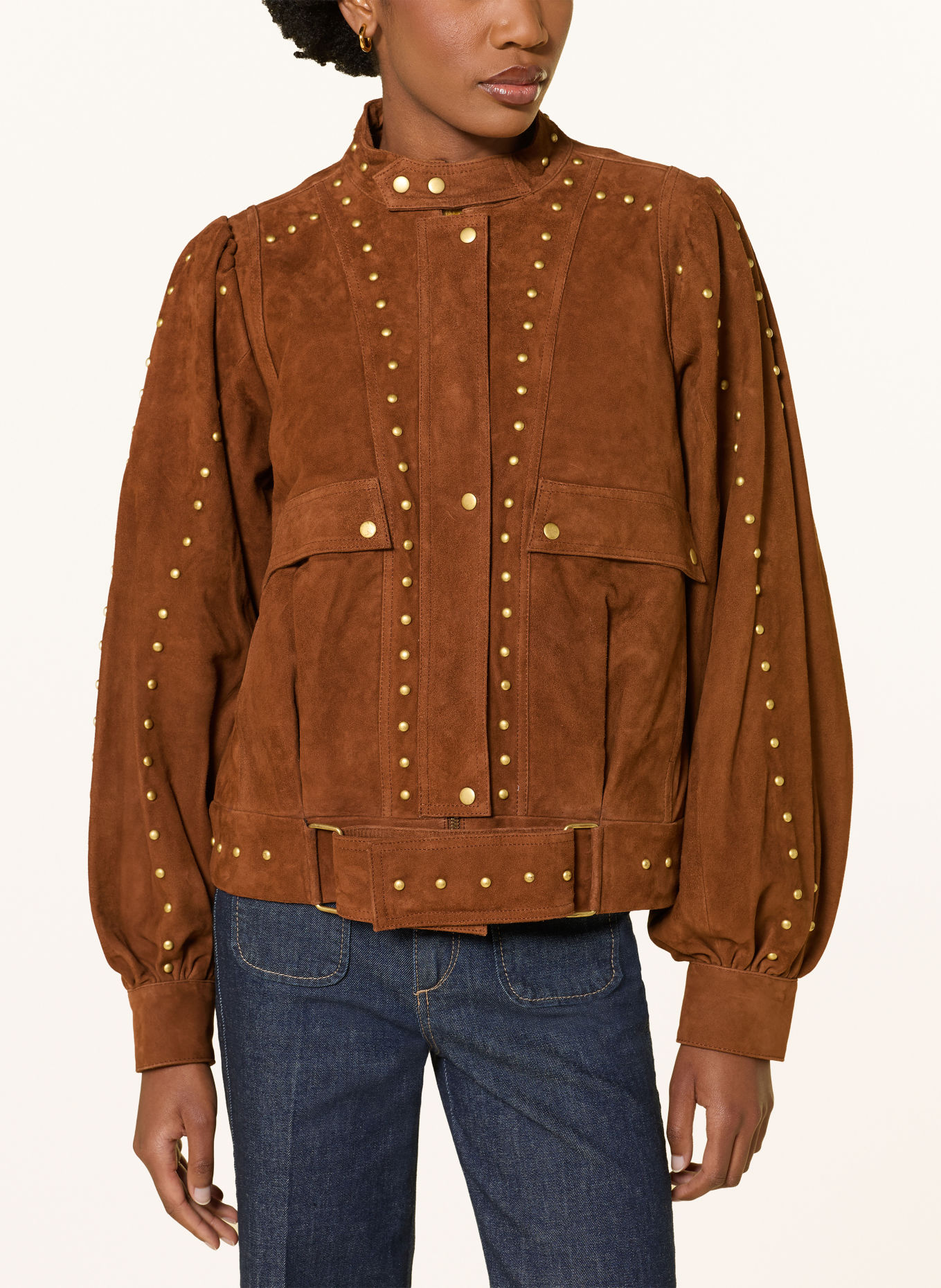 FARM RIO Lederjacke mit Nieten: COGNAC
