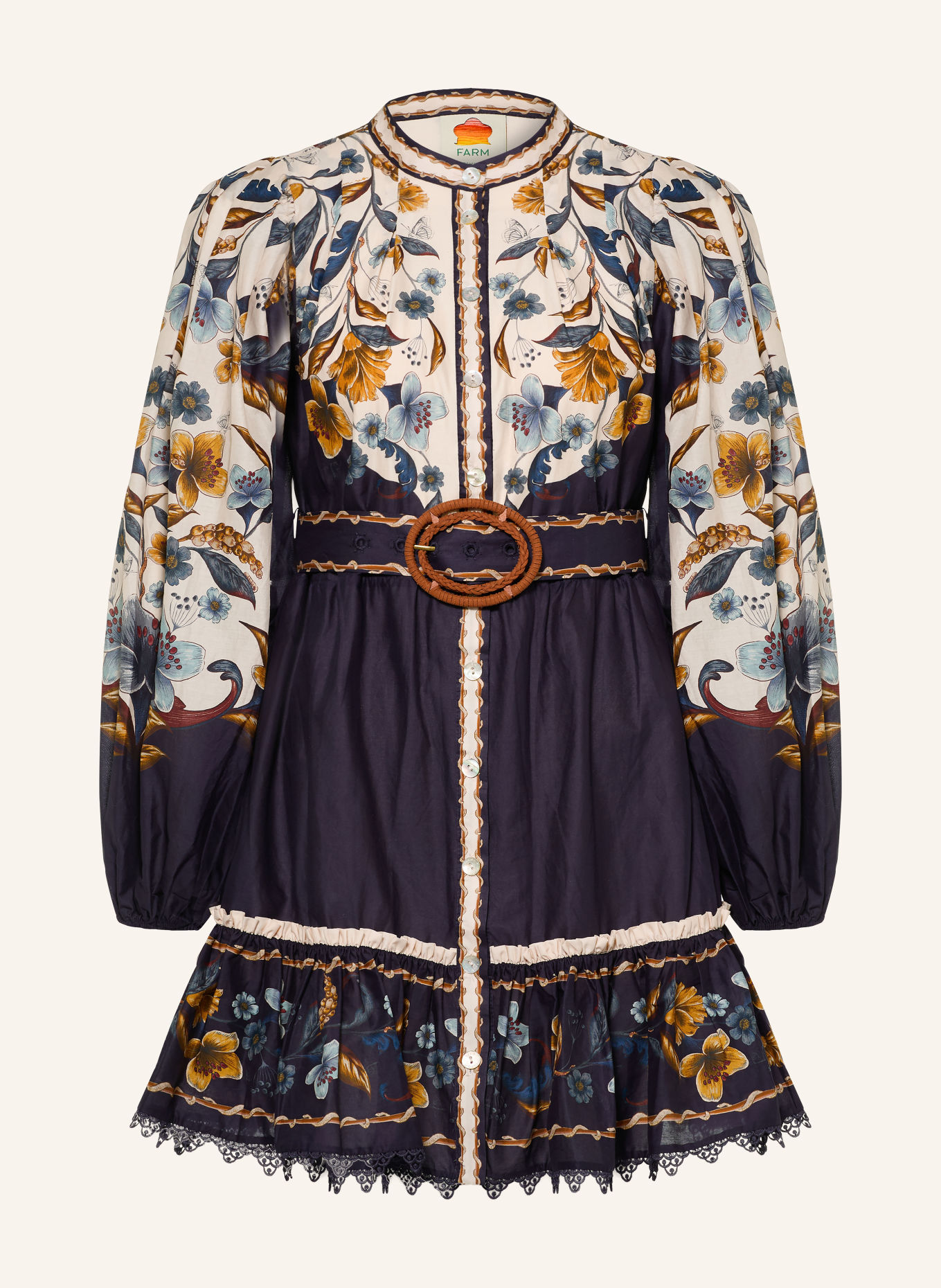 FARM RIO Robe: BLEU / MARRON / CRÈME