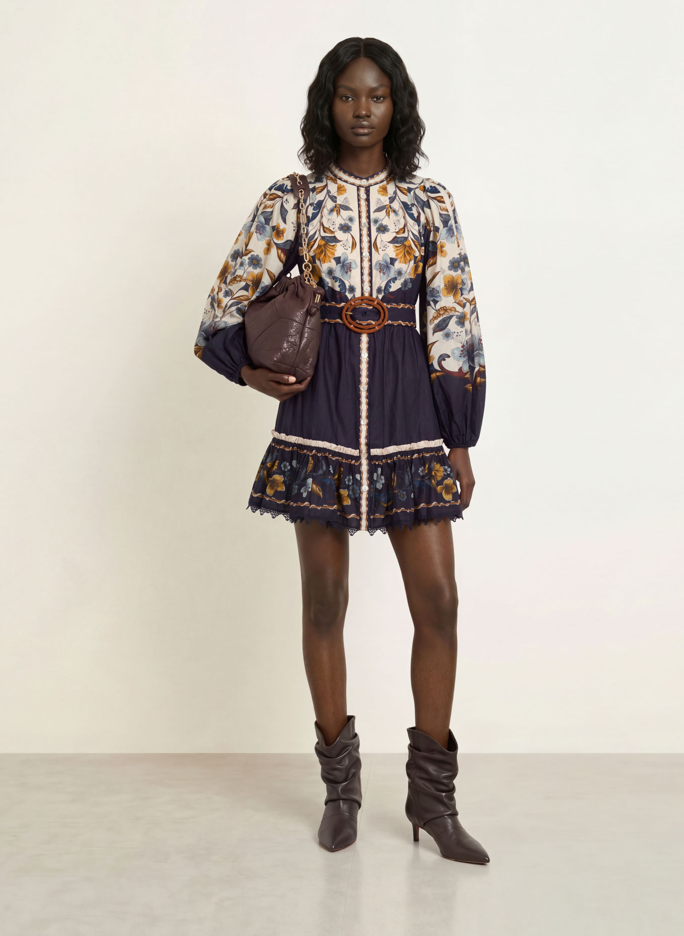 FARM RIO Robe: BLEU / MARRON / CRÈME