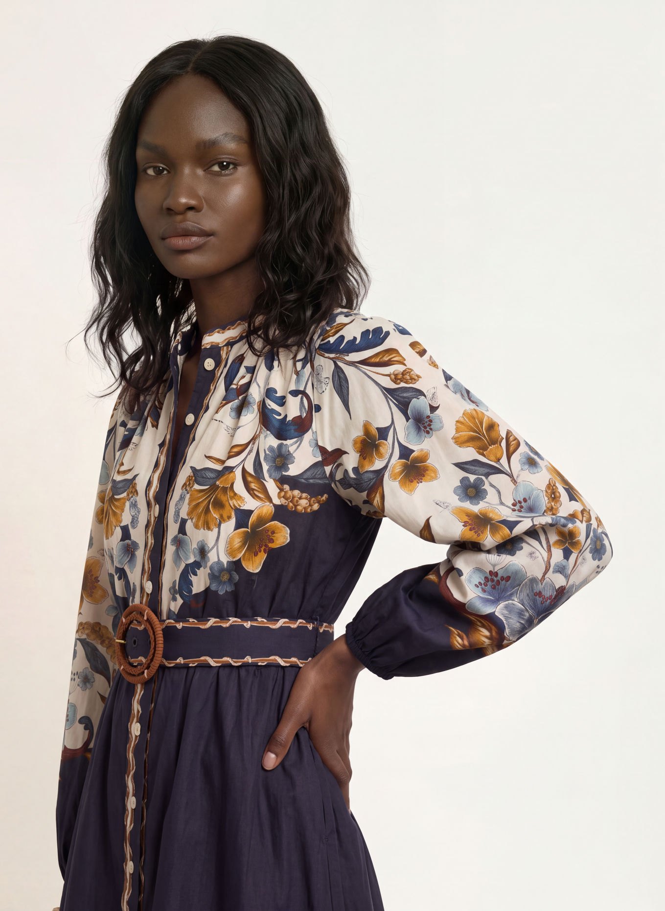 FARM RIO Robe: BLEU / MARRON / CRÈME