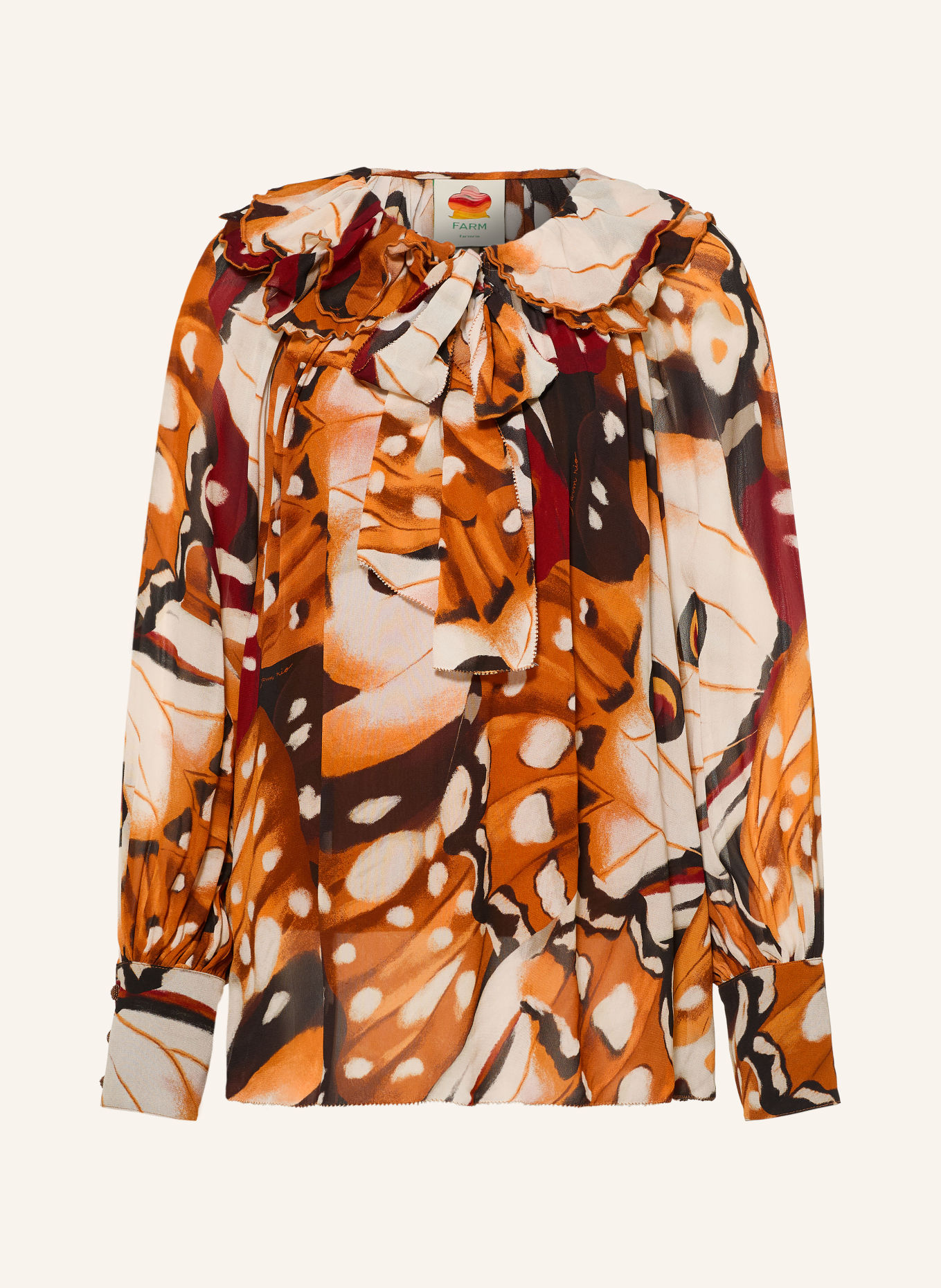 FARM RIO Shirt blouse: COGNAC / ECRU / DARK RED