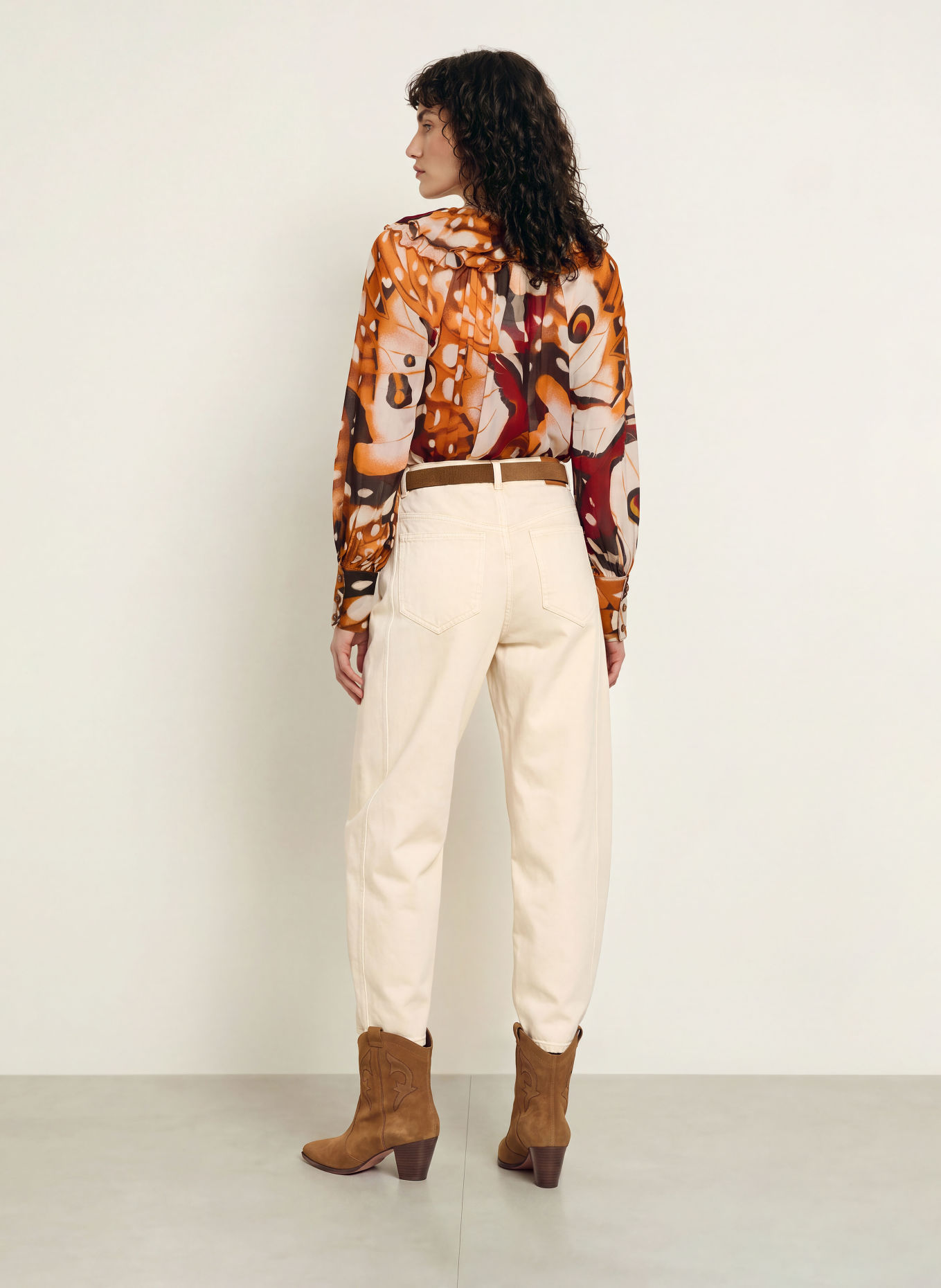 FARM RIO Shirt blouse: COGNAC / ECRU / DARK RED