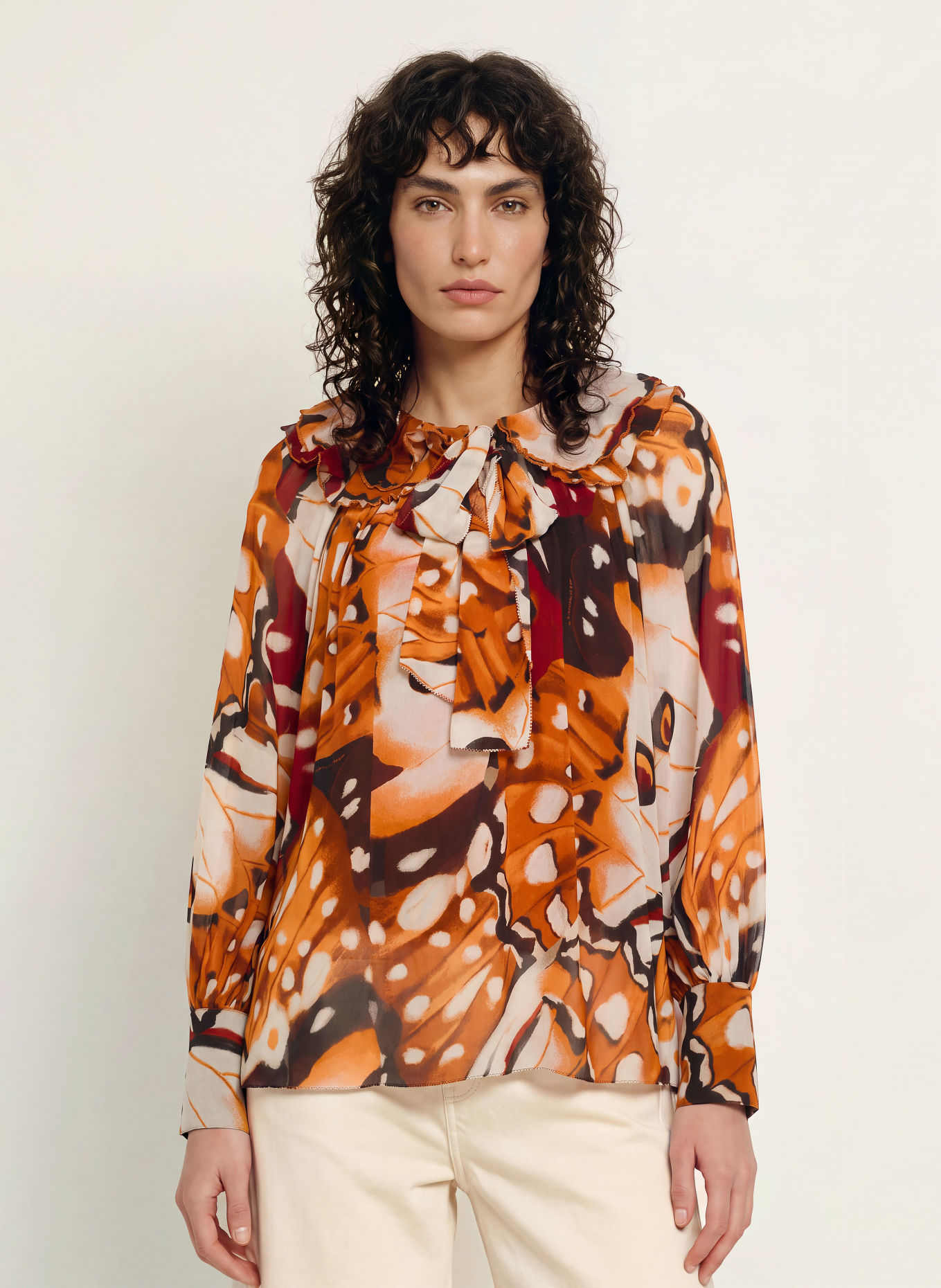 FARM RIO Shirt blouse: COGNAC / ECRU / DARK RED