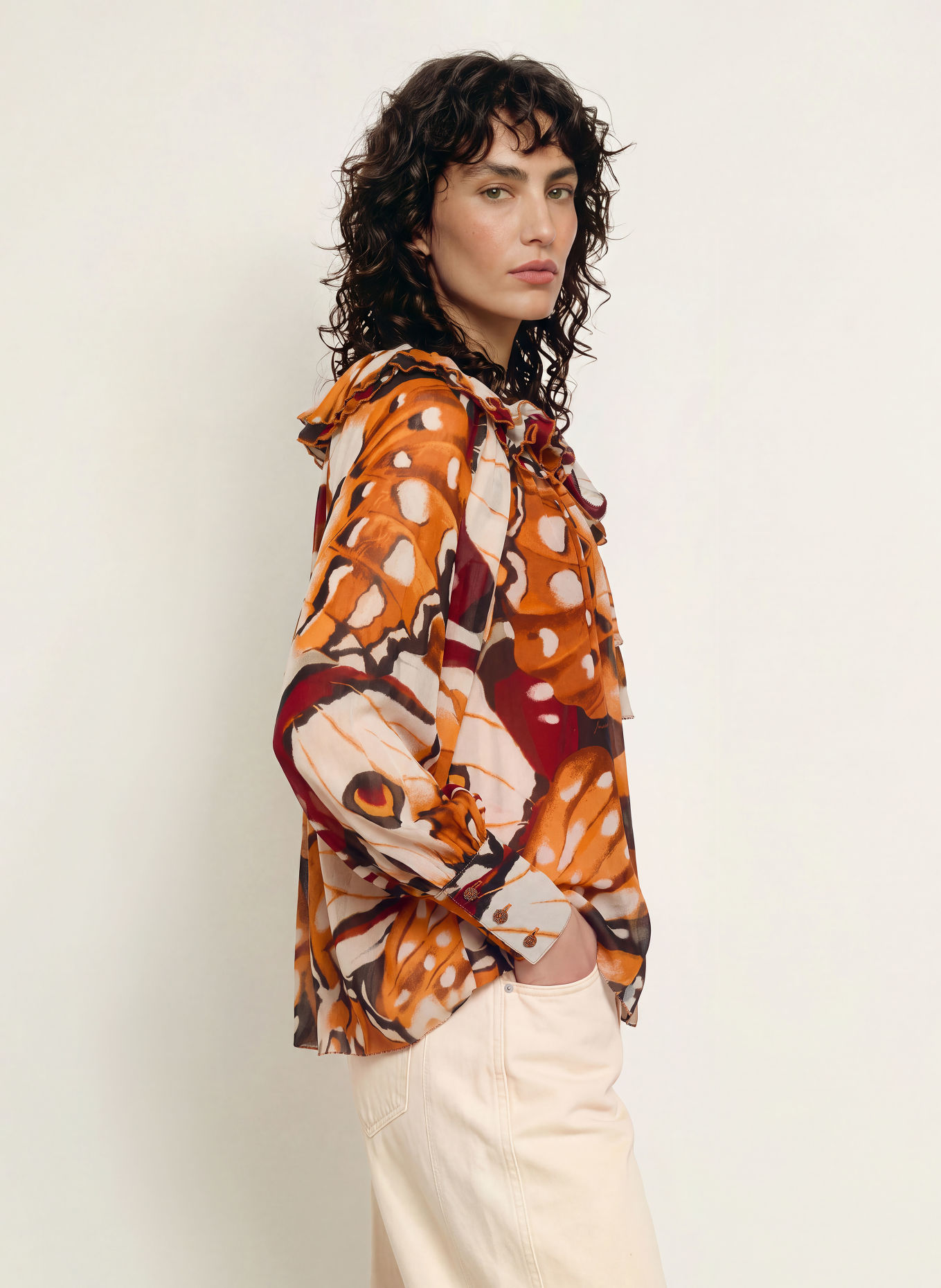FARM RIO Shirt blouse: COGNAC / ECRU / DARK RED