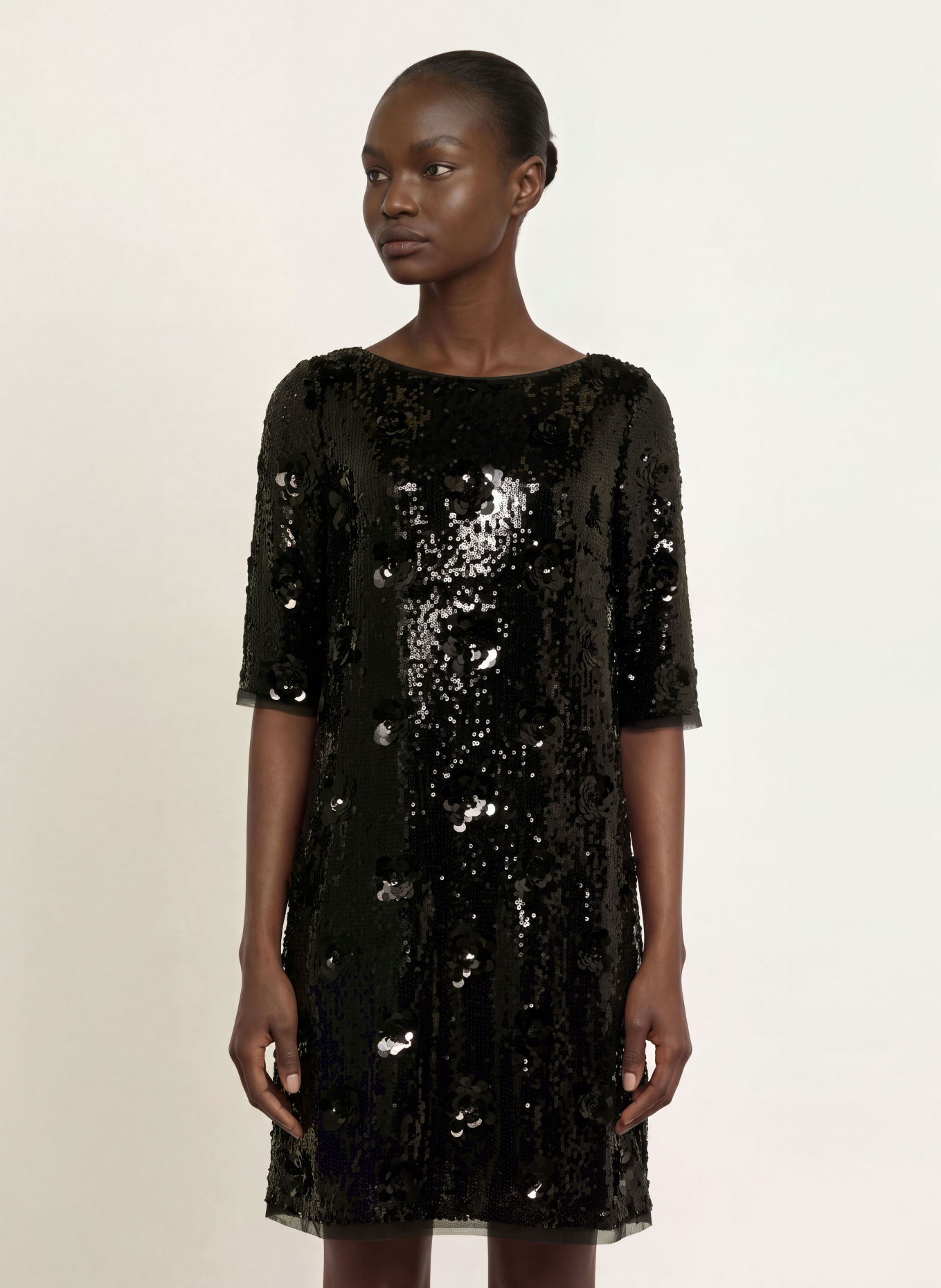 TALBOT RUNHOF Robe de cocktail à manches 3/4 et paillettes: 999 BLACK