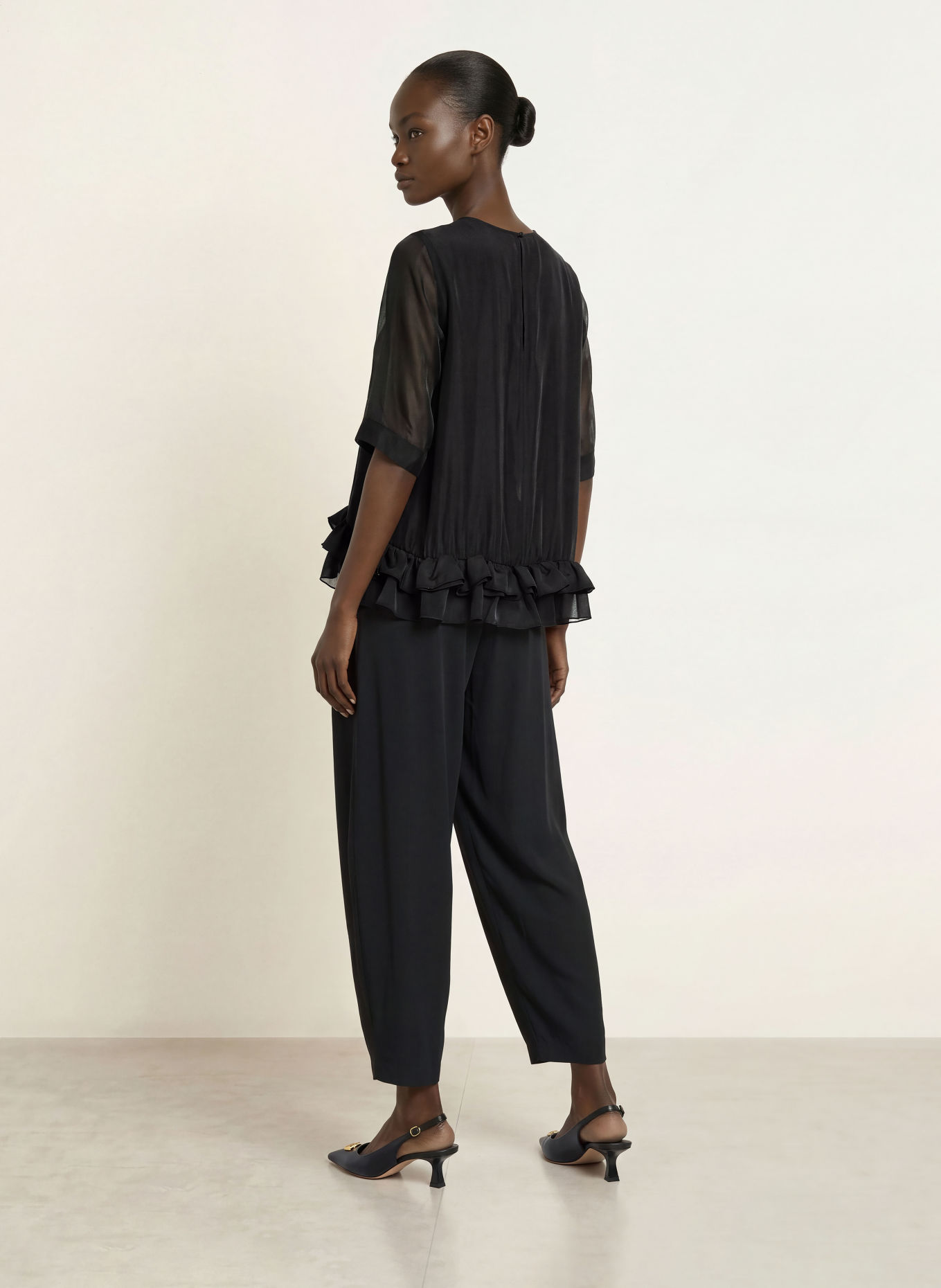 InWear ORANGEIW shirt blouse with 3/4 sleeves and ruffles: BLACK