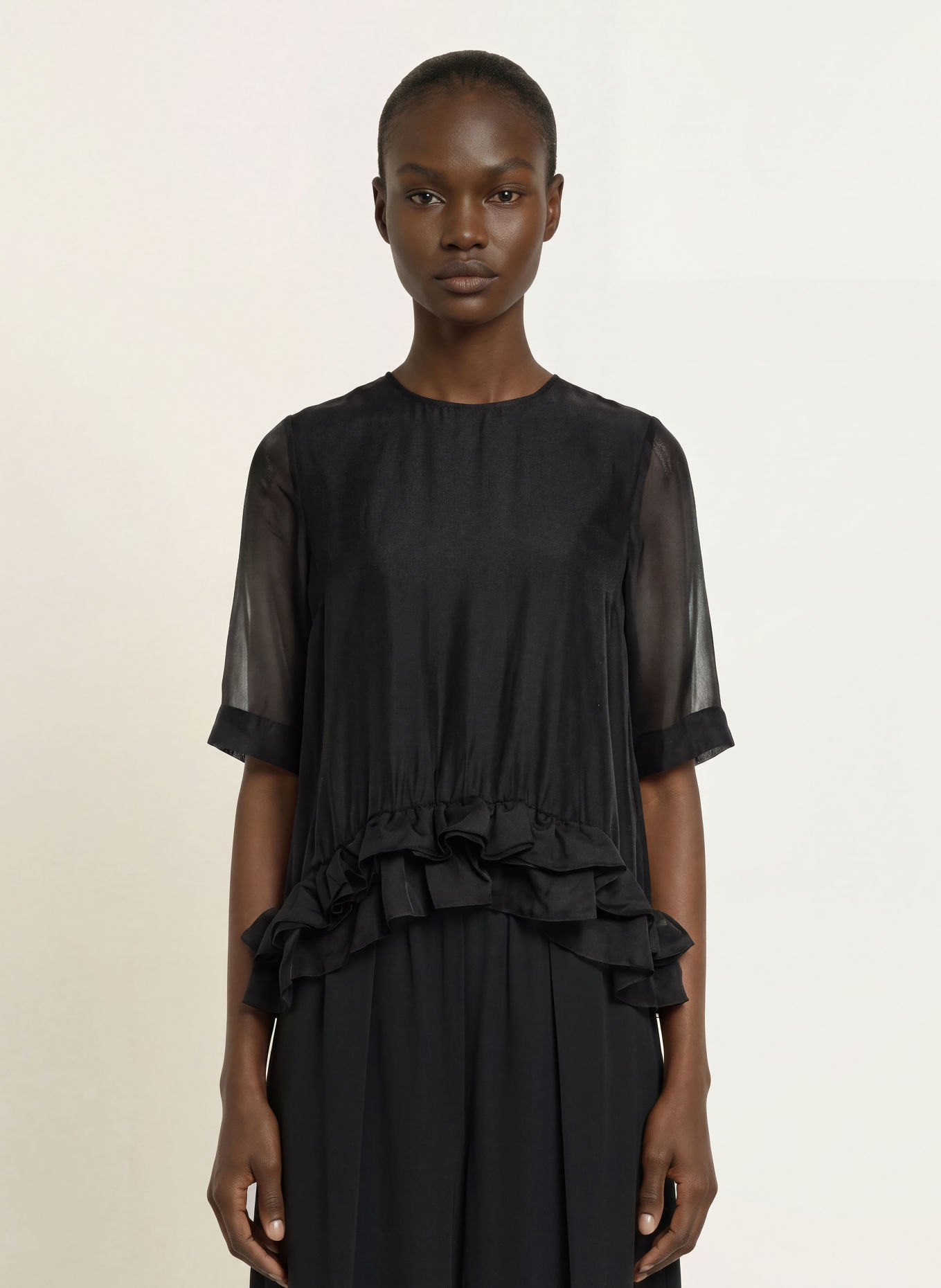 InWear ORANGEIW shirt blouse with 3/4 sleeves and ruffles: BLACK