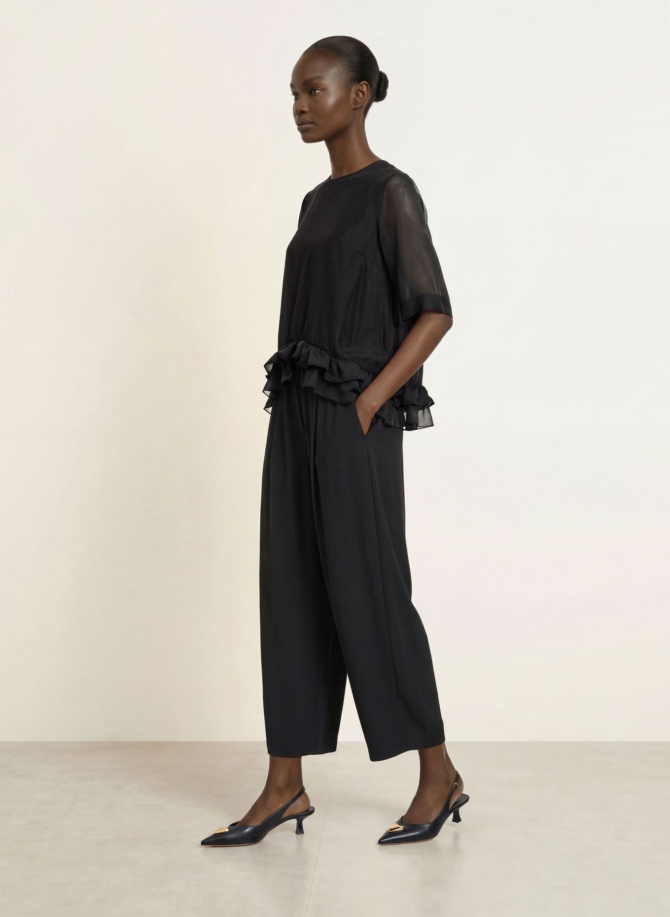 InWear ORANGEIW shirt blouse with 3/4 sleeves and ruffles: BLACK