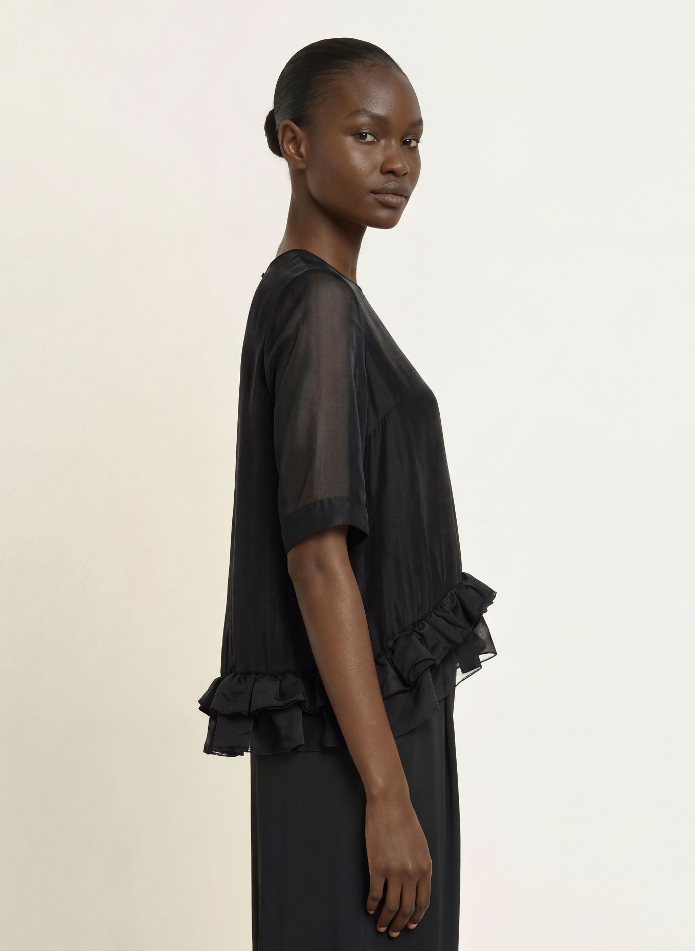 InWear ORANGEIW shirt blouse with 3/4 sleeves and ruffles: BLACK